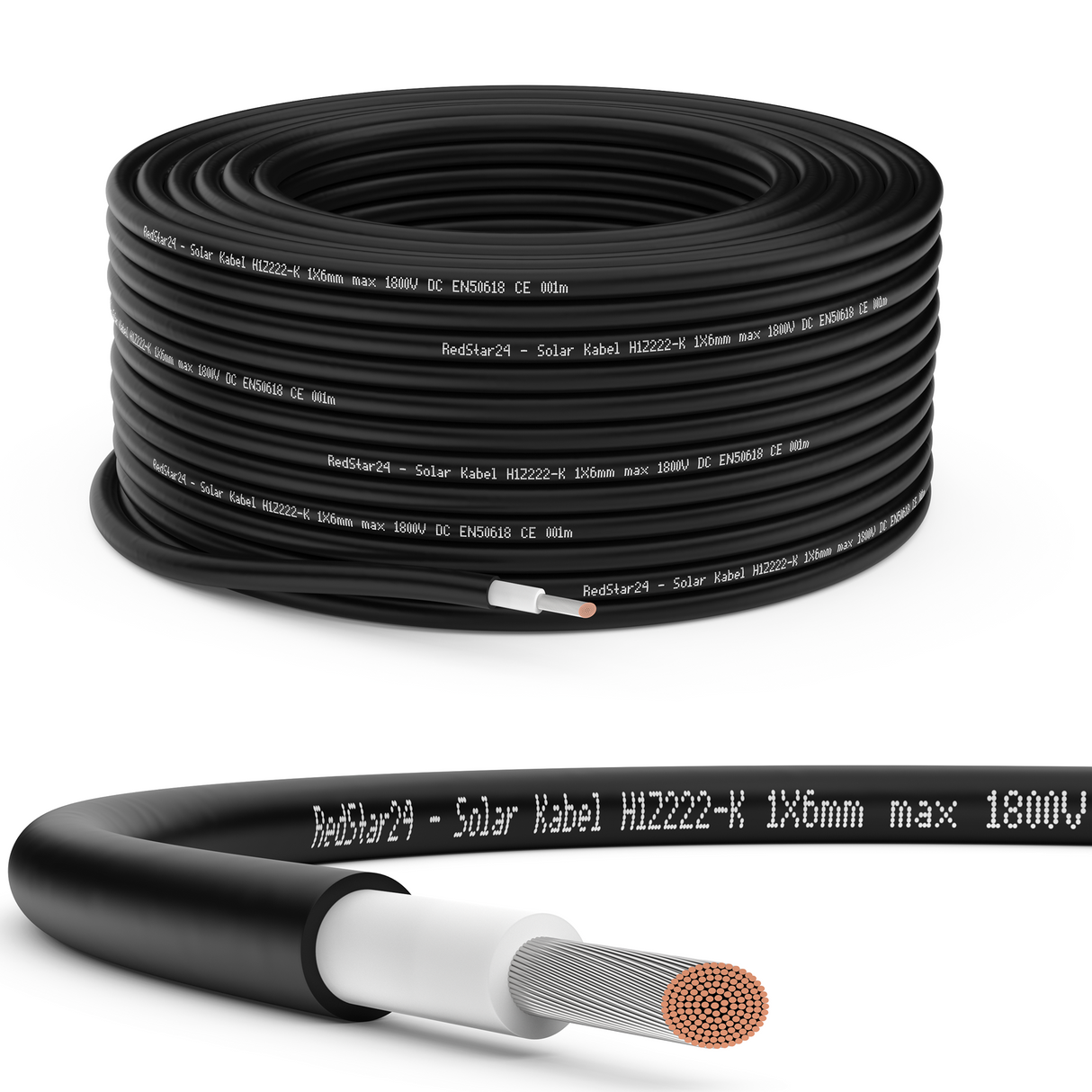 Solar cable 6mm² – H1Z2Z2-K (PV1-F), red/black, 5-100 m