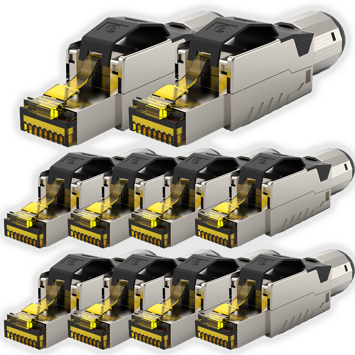 RJ45 Stecker werkzeuglos Cat.8.1 – 1er / 2er / 4er / 10er / 12er Set – LAN Netzwerkstecker geschirmt für Cat 6/7/8 Verlegekabel – 40 Gbit/s