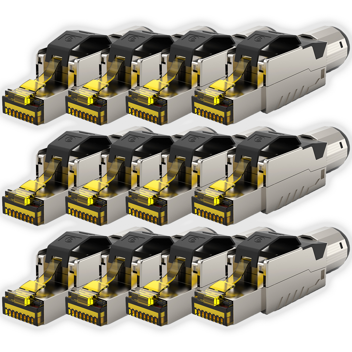 RJ45 Stecker werkzeuglos Cat.8.1 – 1er / 2er / 4er / 10er / 12er Set – LAN Netzwerkstecker geschirmt für Cat 6/7/8 Verlegekabel – 40 Gbit/s