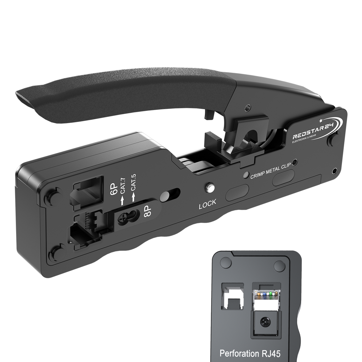 RedStar24 RJ45 Pass-Through Crimpzange – Netzwerk Crimpwerkzeug CAT5e–CAT7
