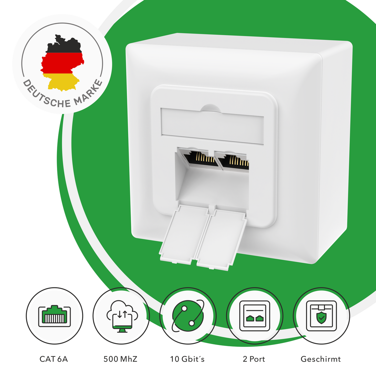 Geschirmte RJ45 LAN Dose Cat6A – Aufputz & Unterputz – RedStar24