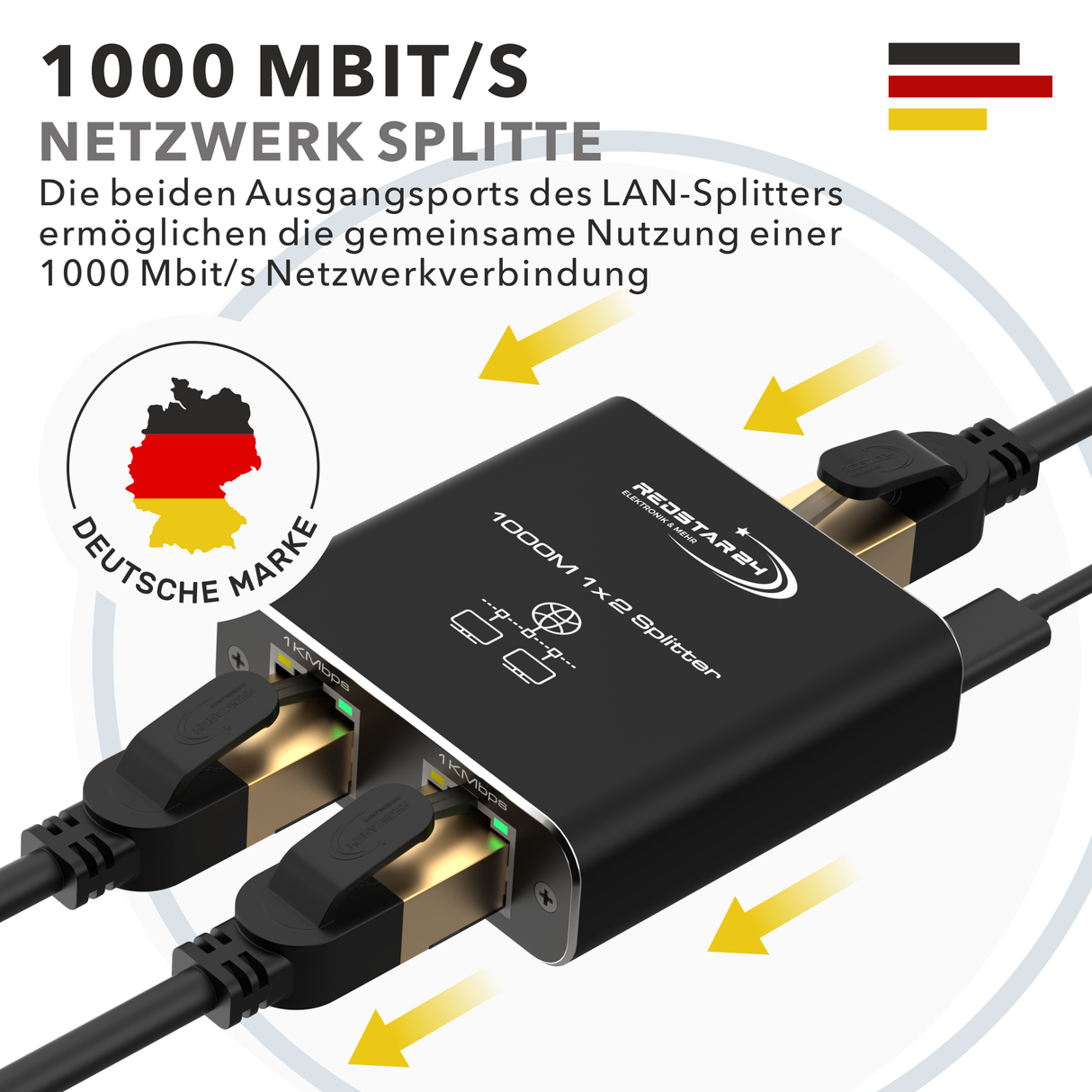 LAN Splitter 2-Port Aluminiumgehäuse – RedStar24