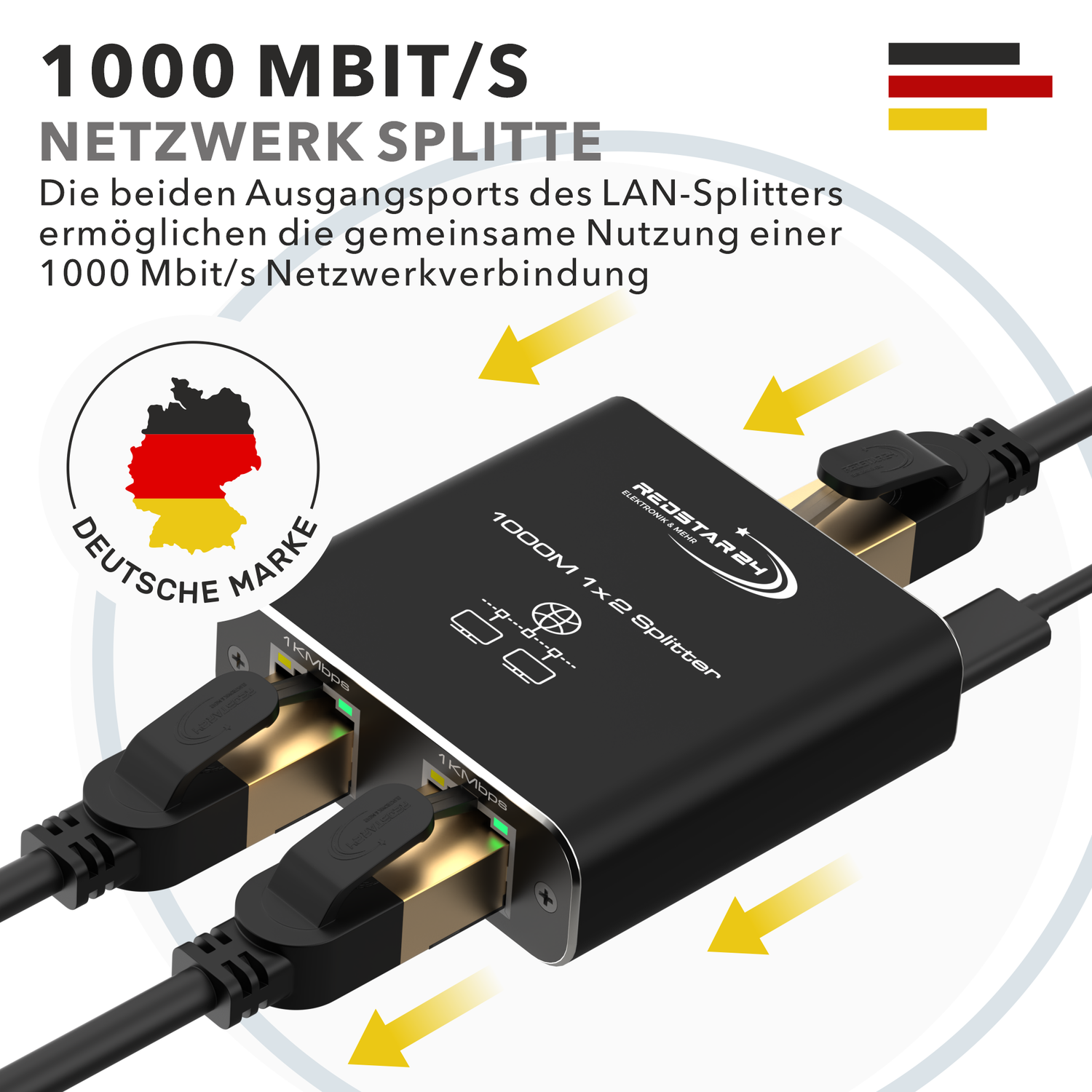 LAN Splitter 2-Port Aluminiumgehäuse – RedStar24