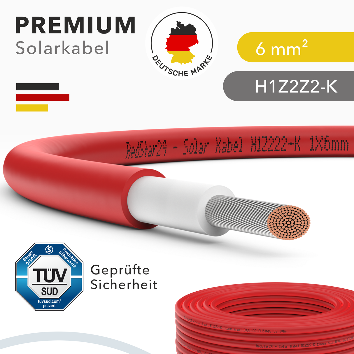 Solar cable 6mm² – H1Z2Z2-K (PV1-F), red/black, 5-100 m