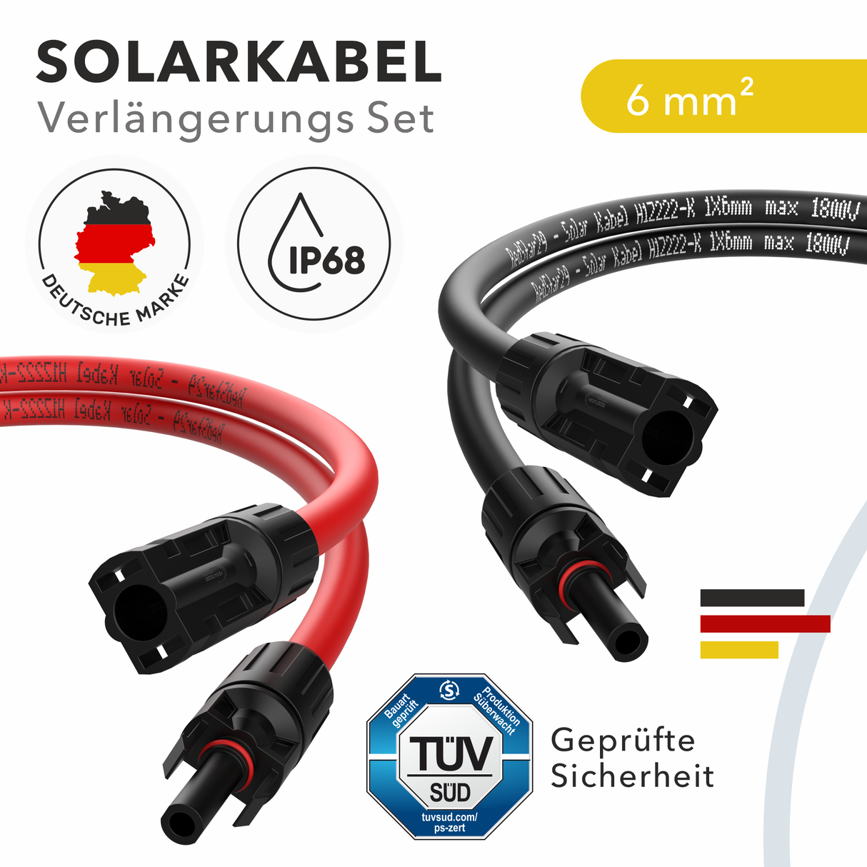 TÜV-zertifiziertes Solarkabel 6mm² mit IP68 Schutz – RedStar24 PV Kabel