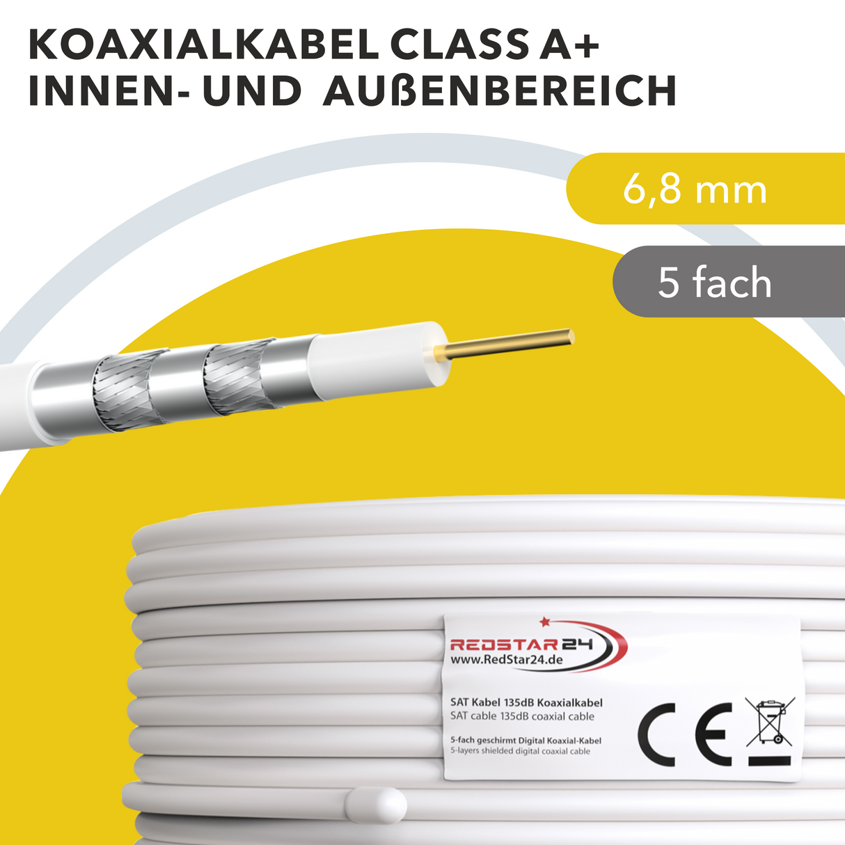 RedStar24 Satellitenkabel 135 dB inkl. 10 F-Stecker
