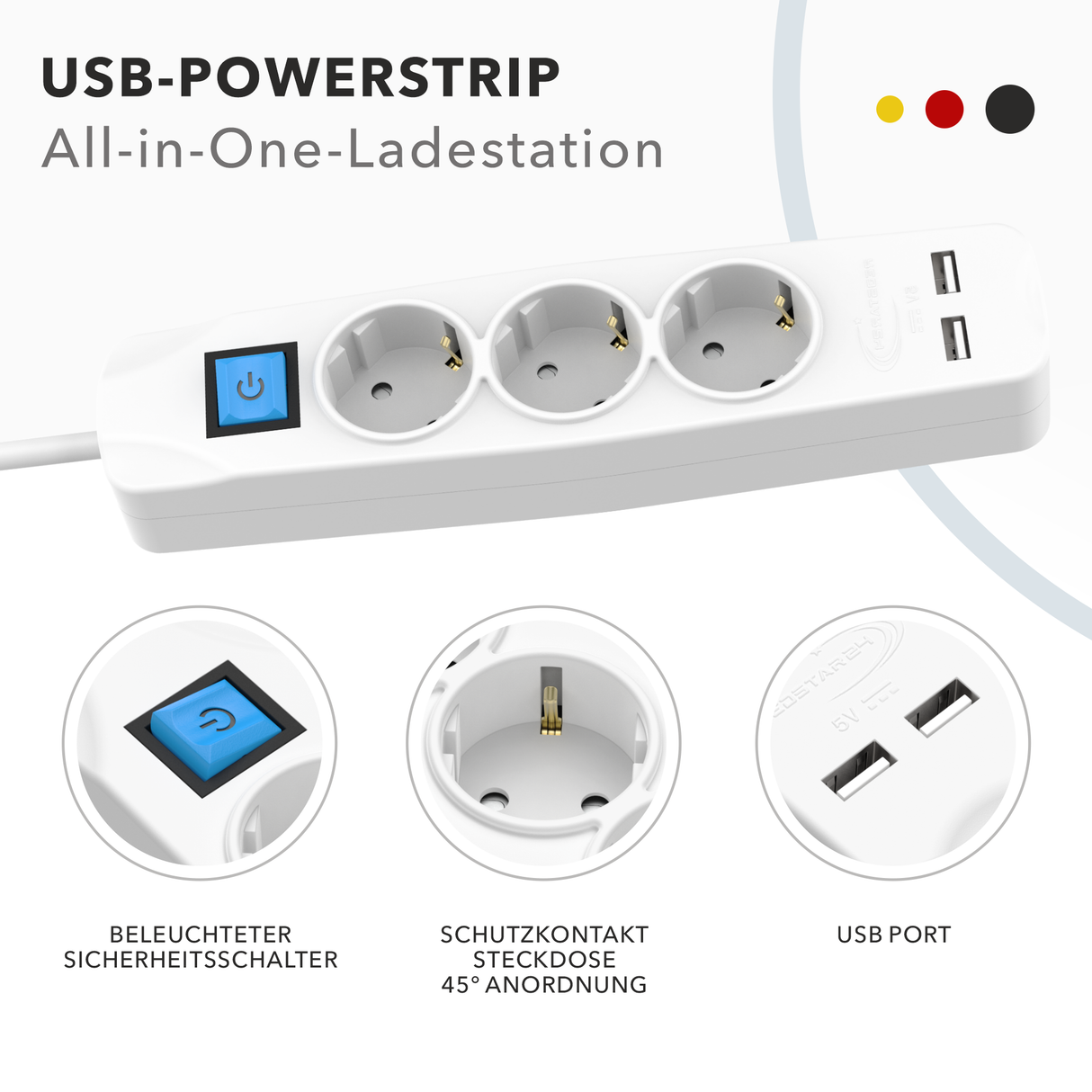 Steckdosenleiste Weiß mit Flachstecker 8mm für enge Räume