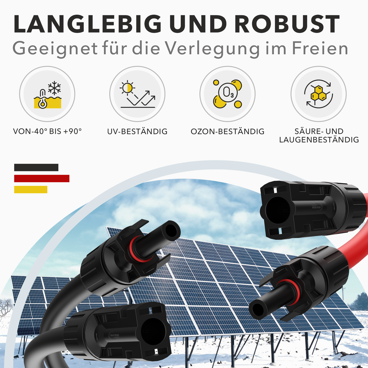 Solar Verlängerungskabel Set 6mm² UV-beständig – Rot + Schwarz