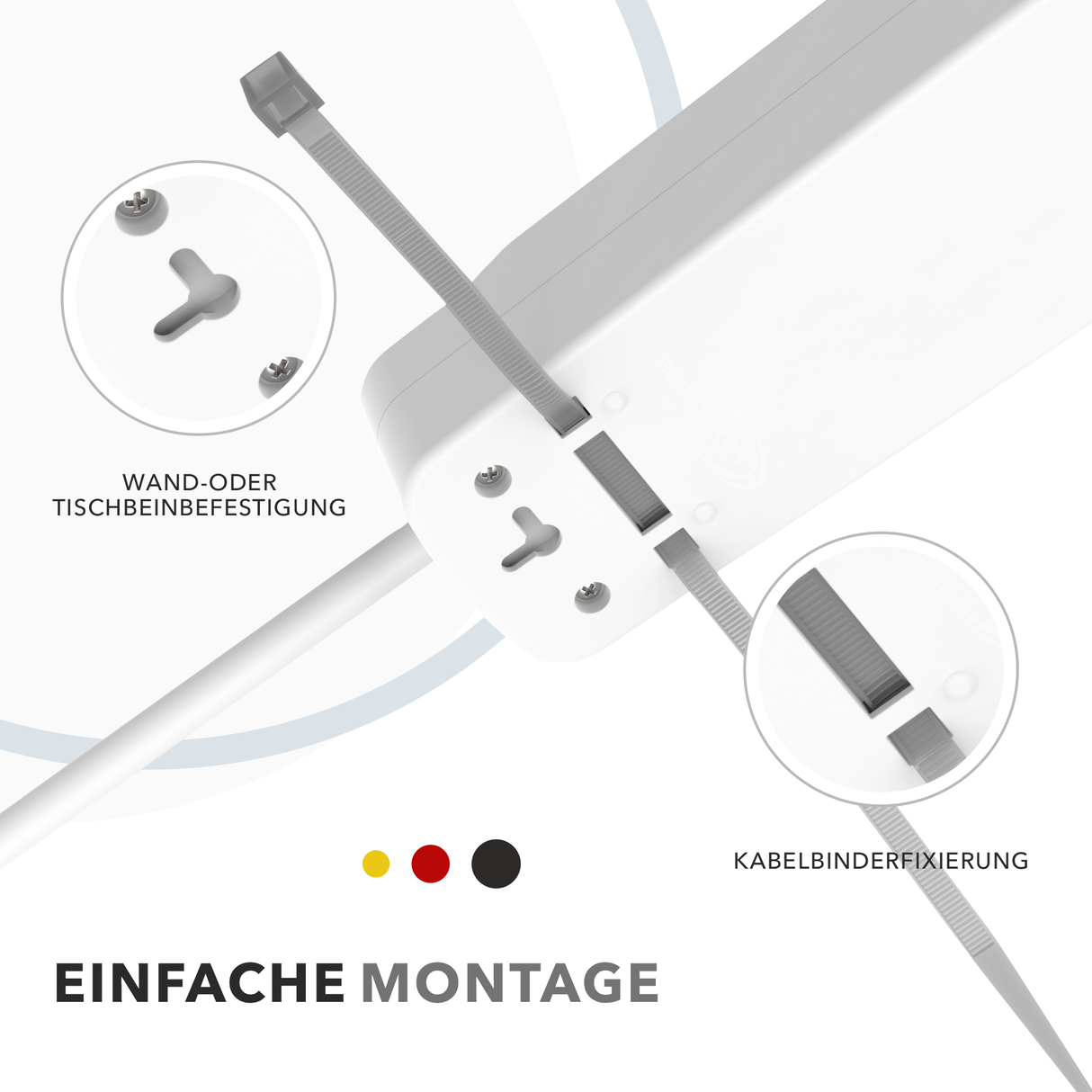 RedStar24 Steckdosenleiste 3-fach mit USB – 1,5m/3m/5m Verlängerungskabel, Flachstecker 8mm, Weiß – Mehrfachsteckdose mit 2 USB-Ports & Schalter