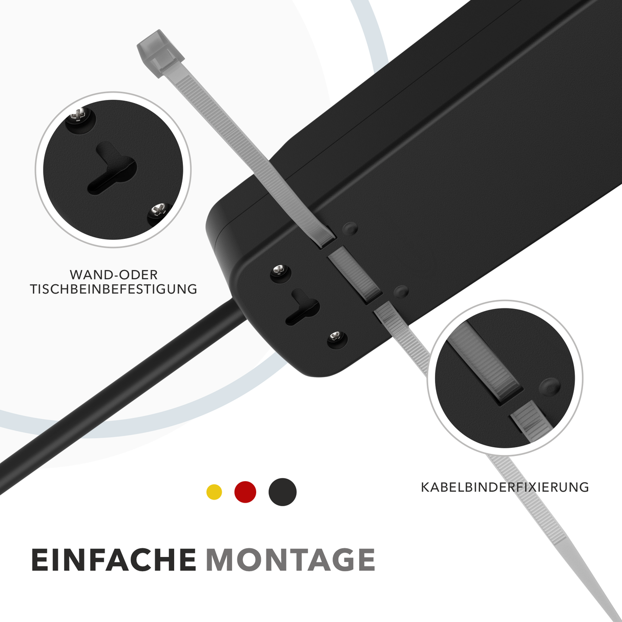 RedStar24 3-fach Steckdosenleiste mit USB Ladefunktion Schwarz