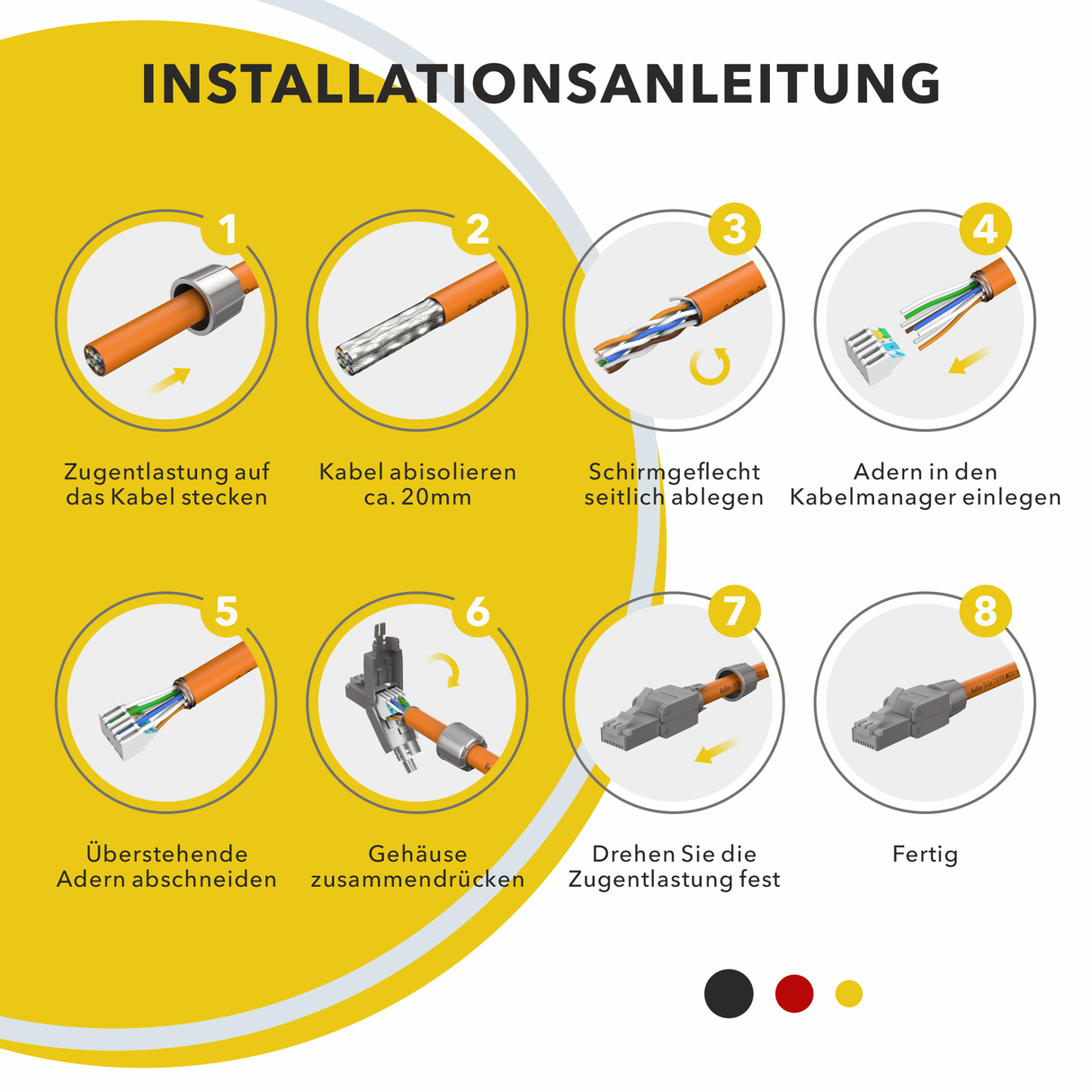 RedStar24 RJ45 Stecker werkzeuglos CAT 7 / CAT 6a – 10 Gbit/s, geschirmt, AWG 22–24