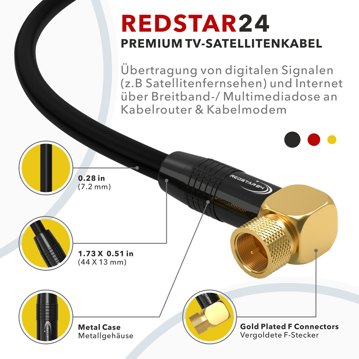 RedStar24 SAT Kabel mit vergoldeten F-Steckern für störungsfreien Empfang