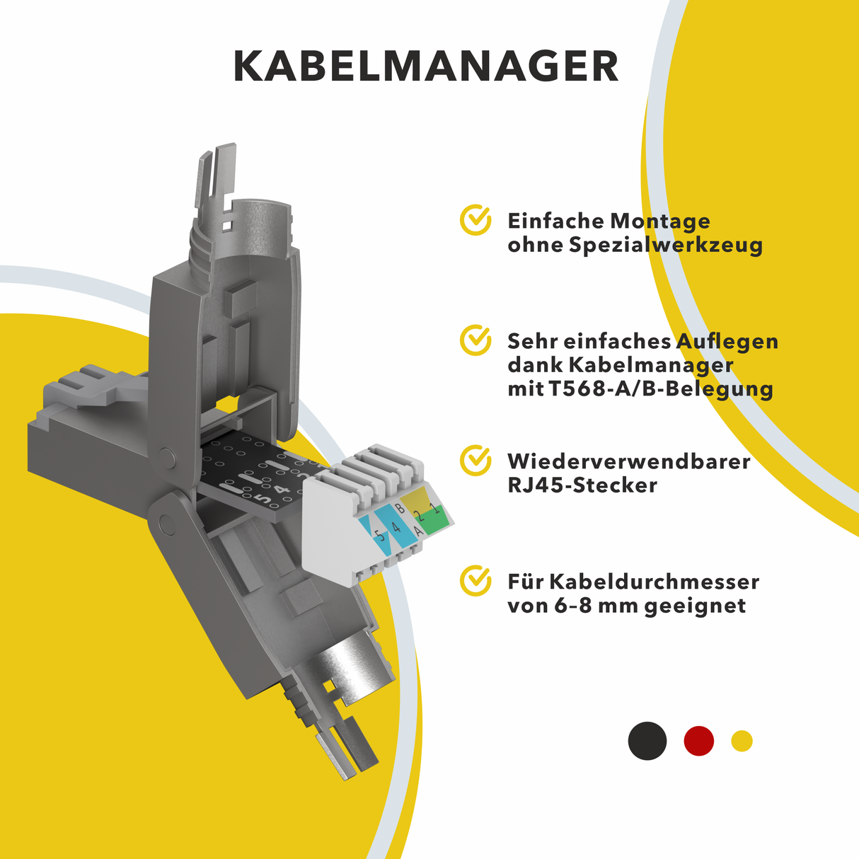 RedStar24 RJ45 Stecker werkzeuglos CAT 7 / CAT 6a – 10 Gbit/s, geschirmt, AWG 22–24