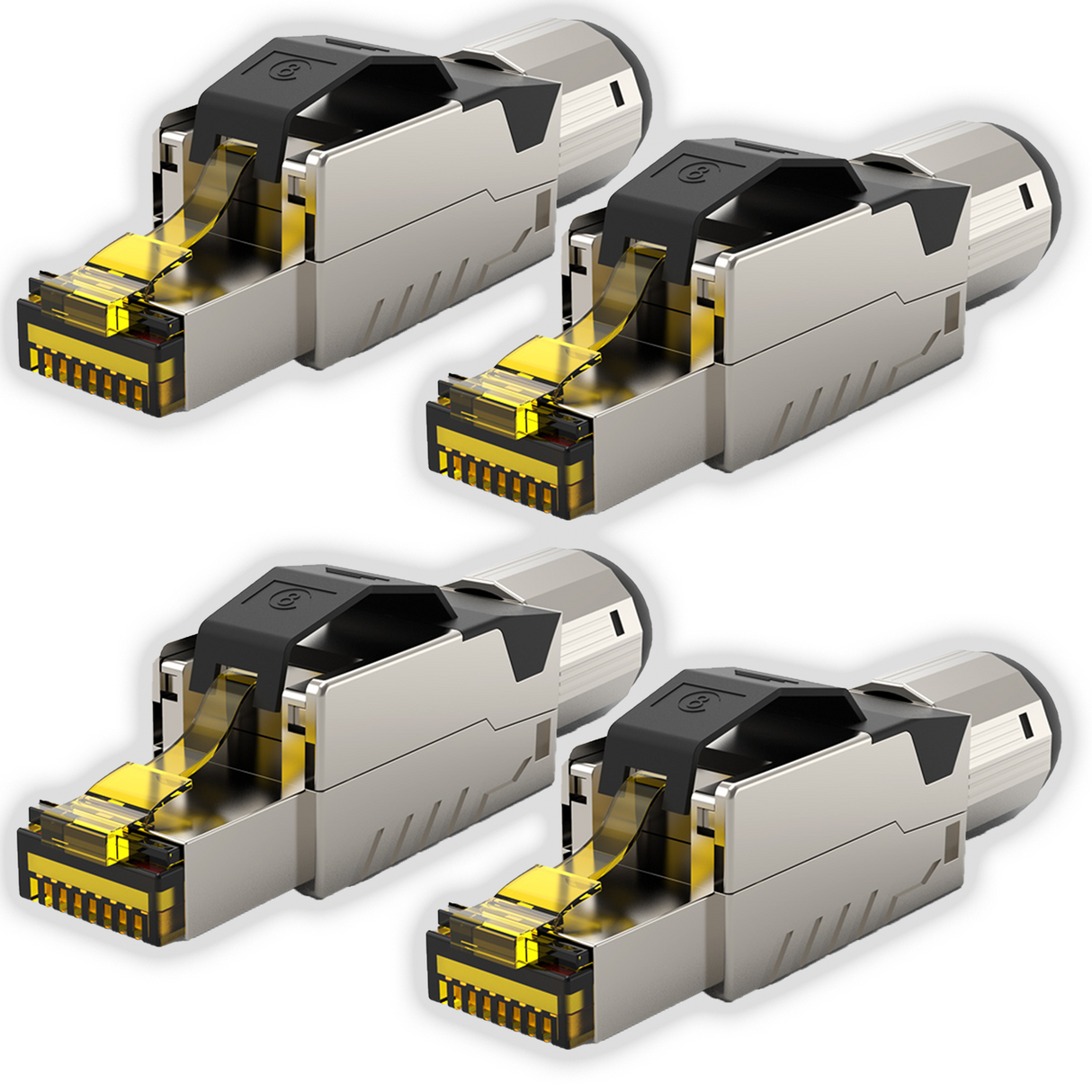 RJ45 Stecker werkzeuglos Cat.8.1 – 1er / 2er / 4er / 10er / 12er Set – LAN Netzwerkstecker geschirmt für Cat 6/7/8 Verlegekabel – 40 Gbit/s