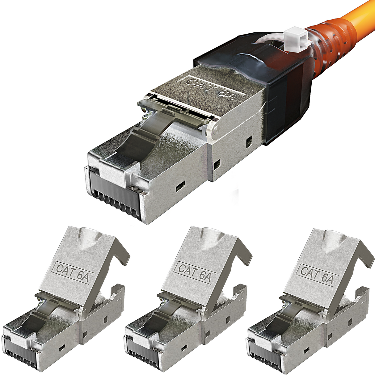 RedStar24 CAT6a Netzwerkstecker RJ45 Werkzeuglos – Geschirmt – 10 Gigabit Ethernet – für Verlegekabel – Sets 1 bis 24 Stück
