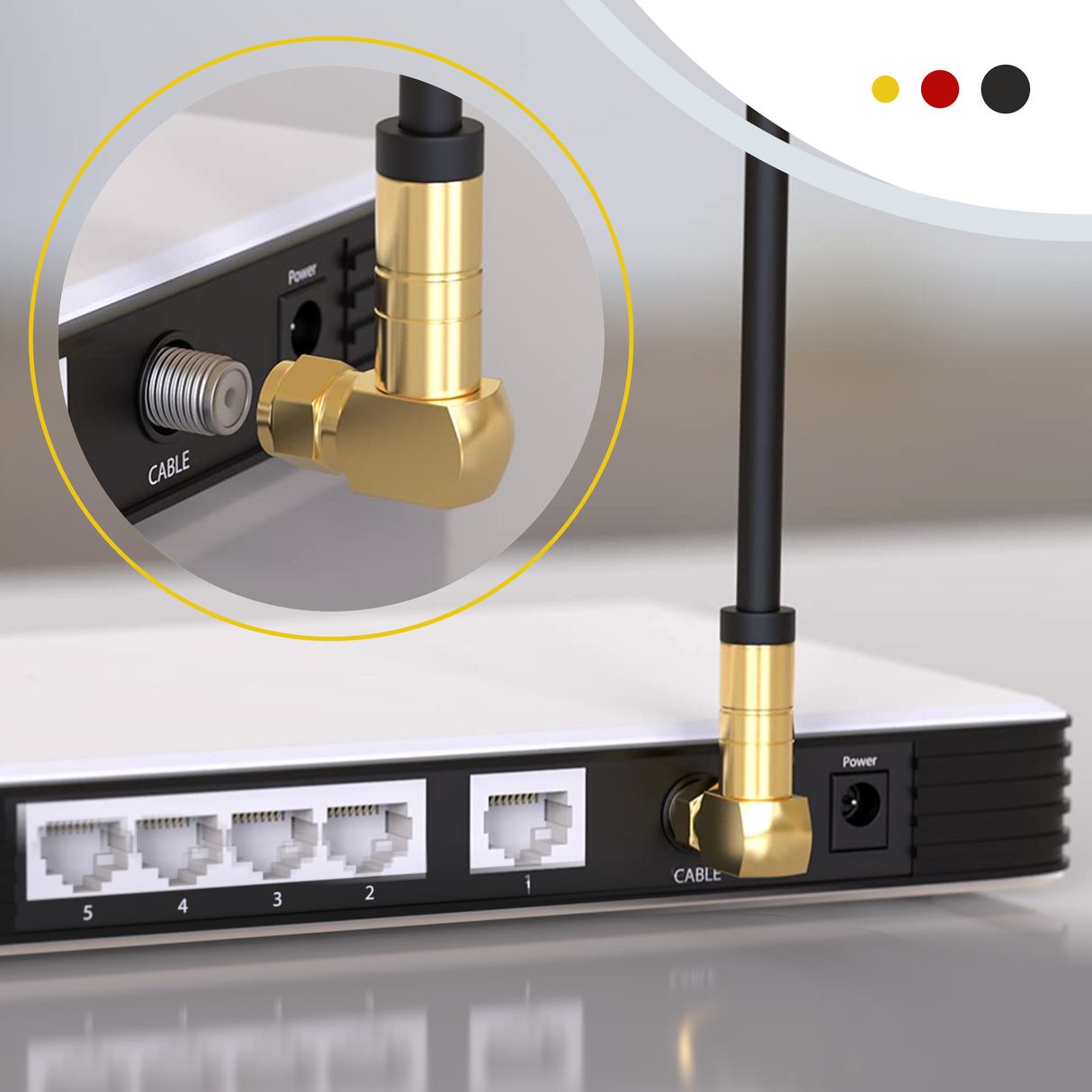 RedStar24 SAT Antennenkabel 135 dB – 2x 90° F-Winkelstecker – HDTV, DVB-S/S2, DVB-C, Kabelinternet, UHD, vergoldet – Schwarz/Weiß – 1m bis 20m