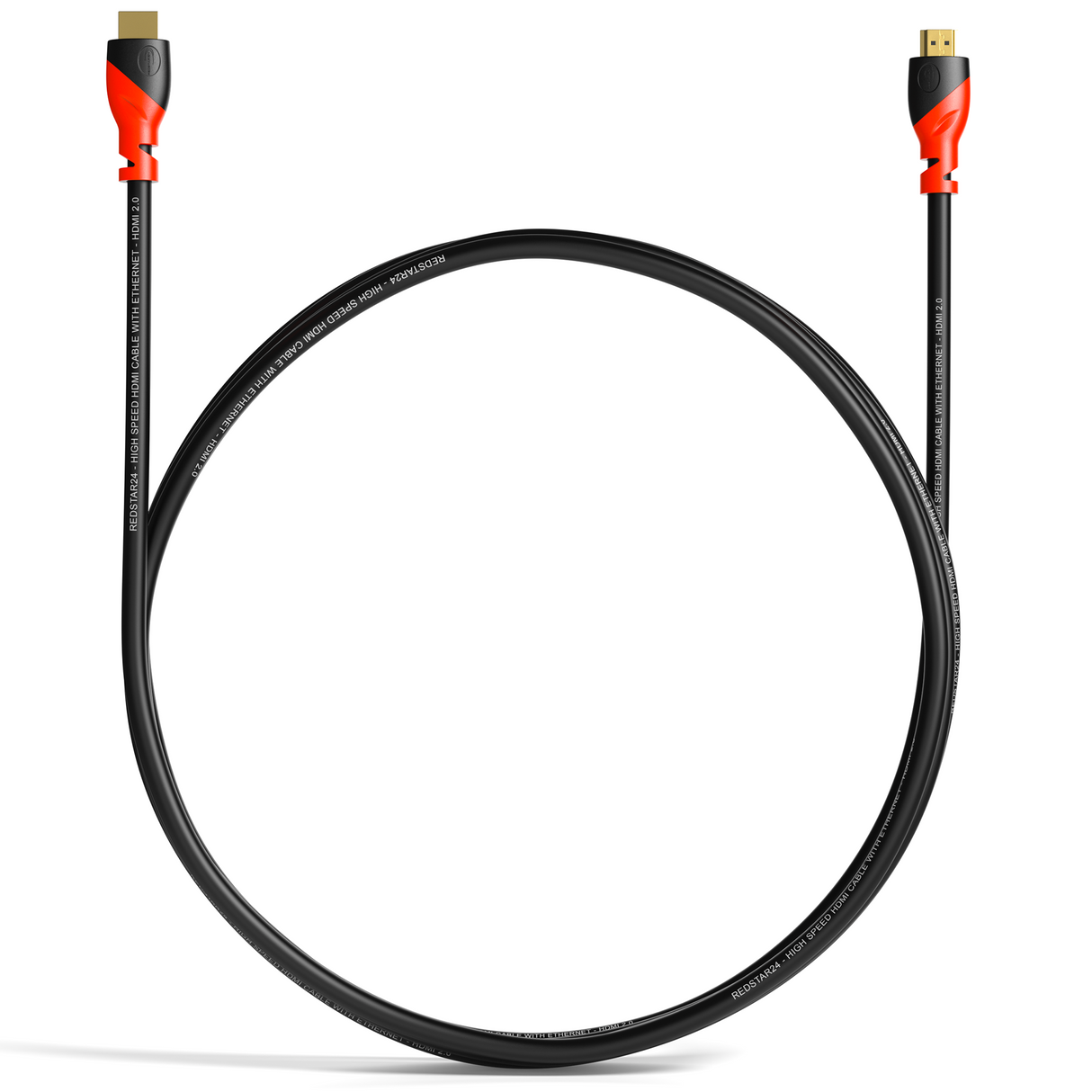 RedStar24 HDMI 2.0 Kabel – 4K Ultra HD @60Hz, Dolby Atmos, DTS:X, vergoldete Anschlüsse – Schwarz/Rot – 0,5m bis 5m