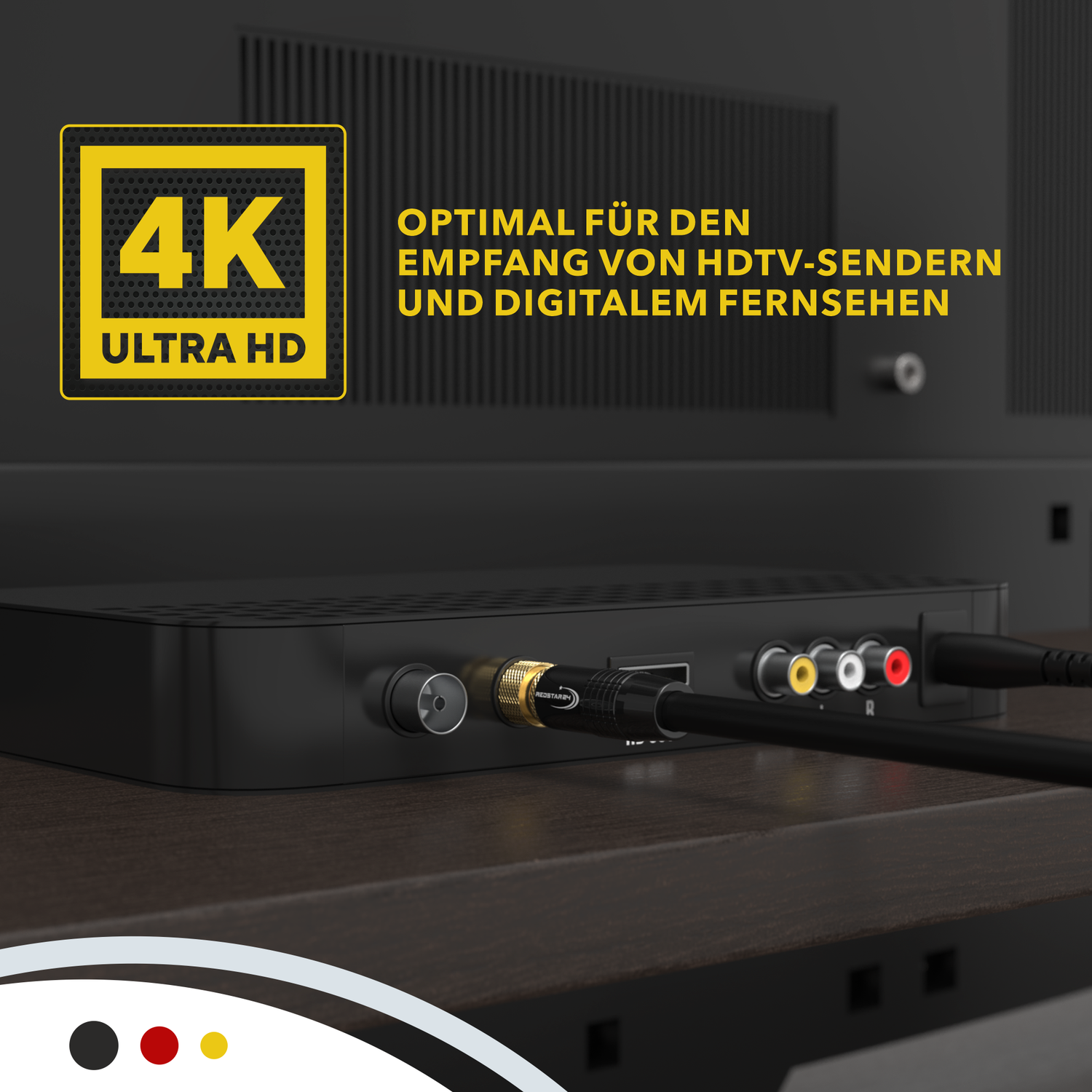 Premium Koaxialkabel von RedStar24 – 135 dB, vergoldete F-Stecker, 4K UHD Ready