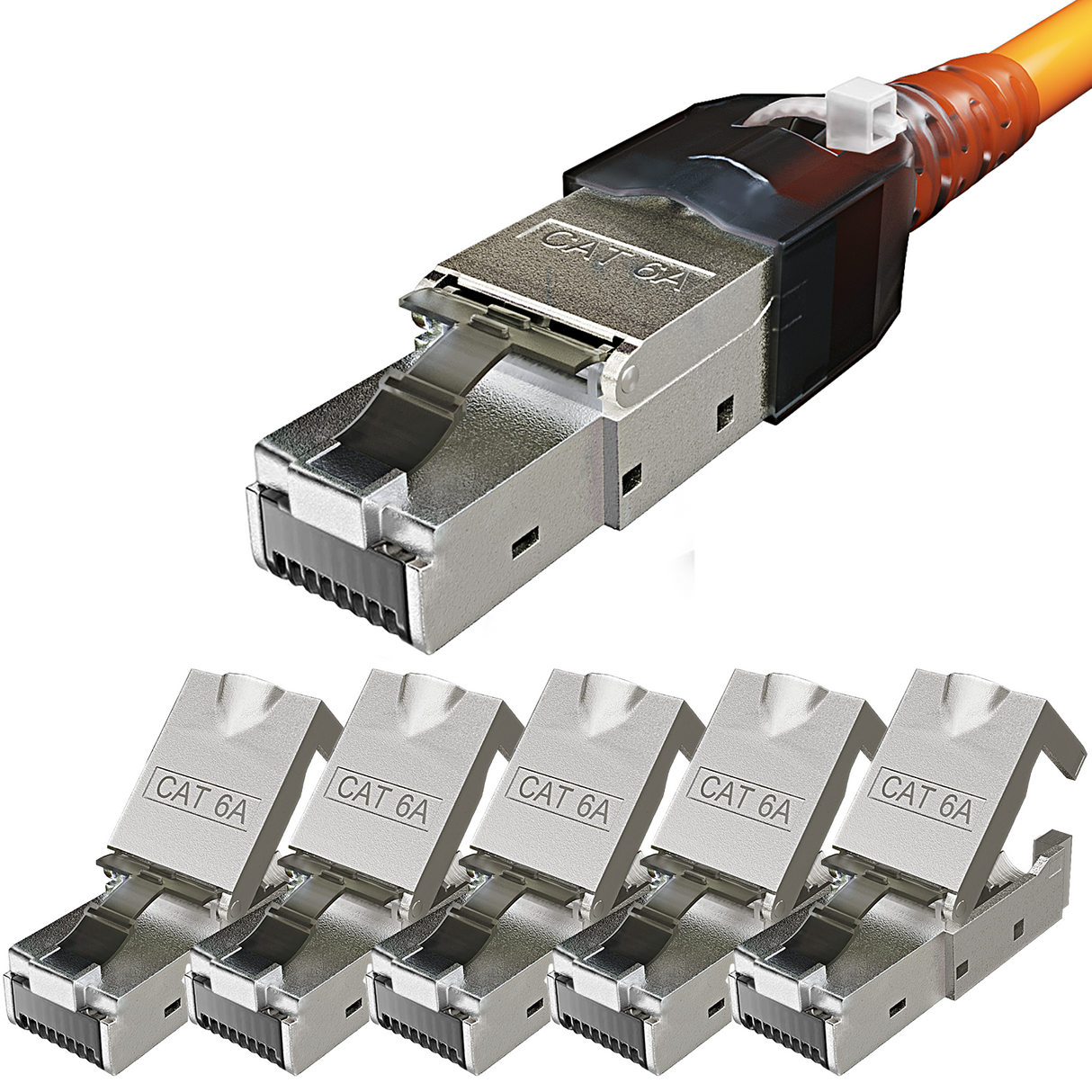RedStar24 CAT6a Netzwerkstecker RJ45 Werkzeuglos – Geschirmt – 10 Gigabit Ethernet – für Verlegekabel – Sets 1 bis 24 Stück