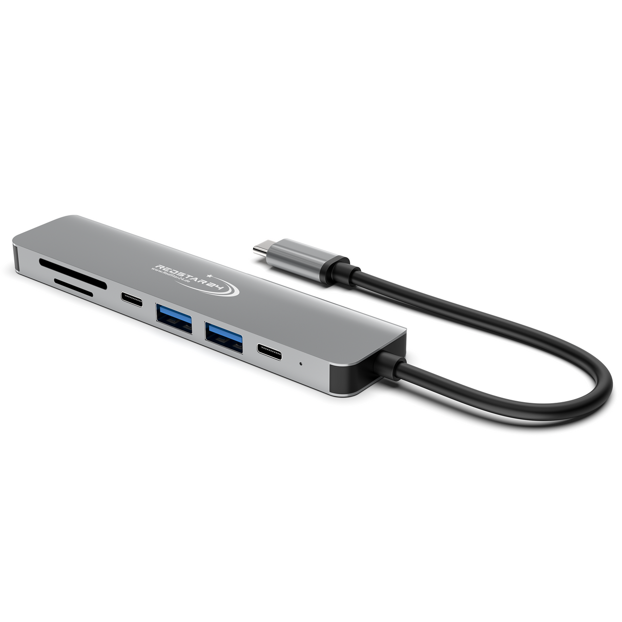 RedStar24 USB C Hub 7-in-1 Adapter – HDMI 4K, USB 3.0, MicroSD/SD, USB-C & PD 100W – Space Grau für MacBook, Laptop, Samsung, TV