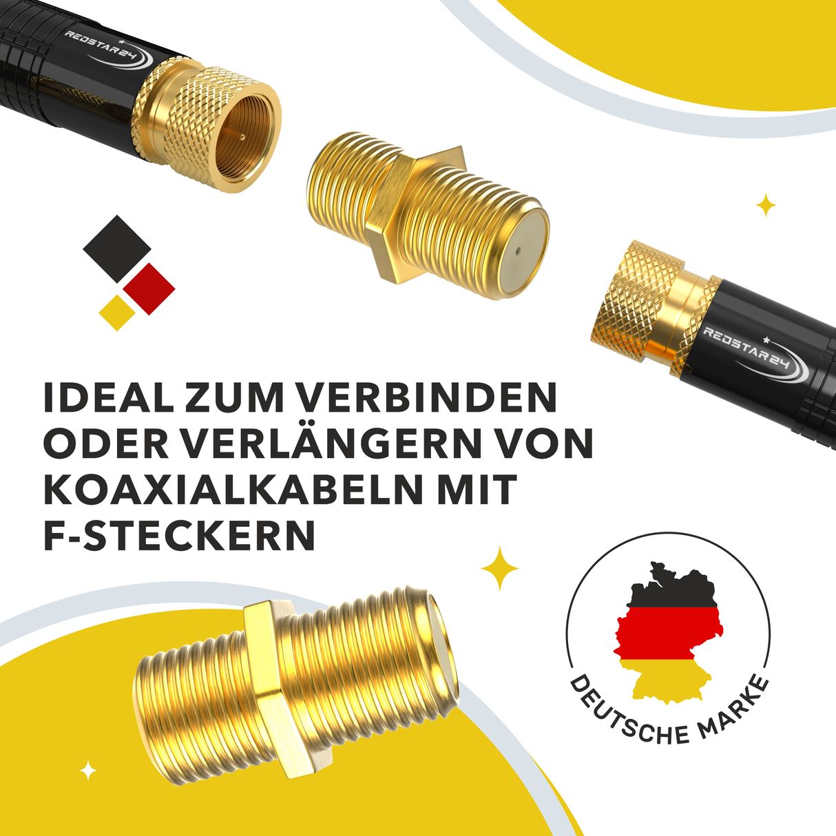 RedStar24 F-Verbinder 10er Pack vergoldet Koaxialkupplung