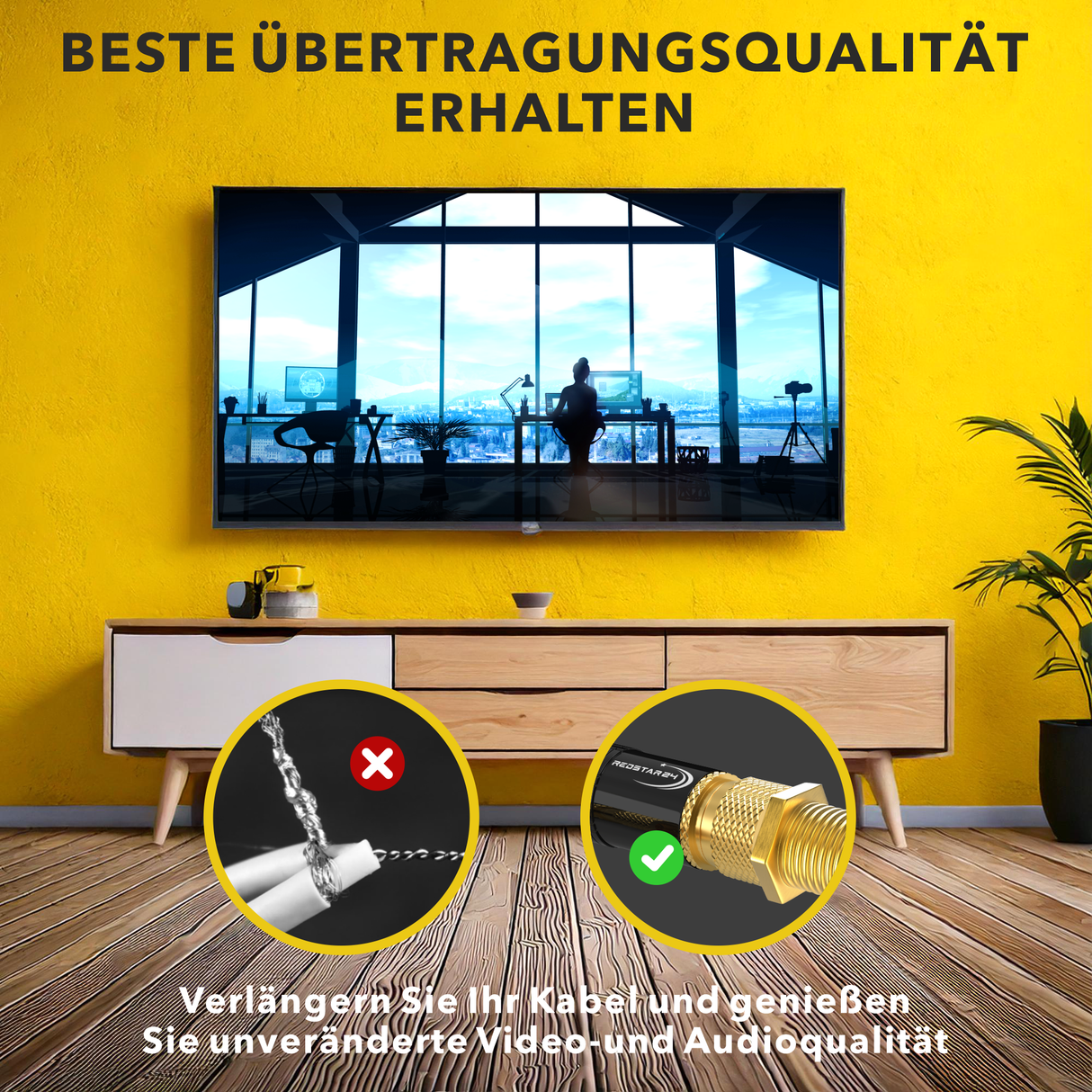 RedStar24 F-Verbinder vergoldet – F-Kupplung für Sat Kabel & Koaxialkabel – Vollgeschirmt – 2er, 10er oder 100er Set