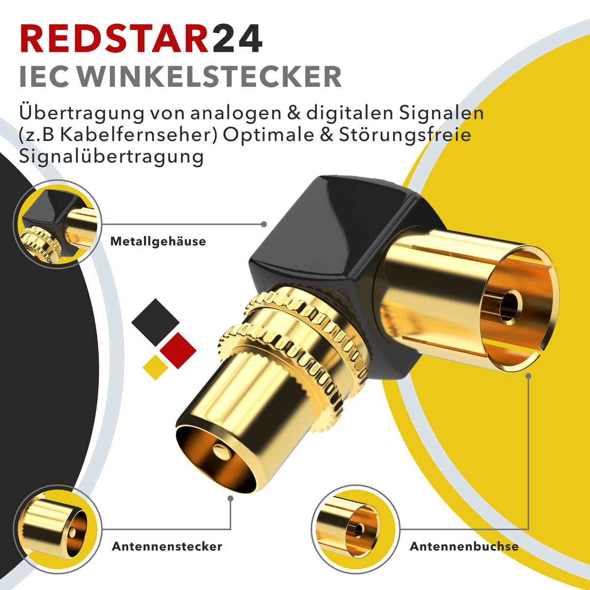 90° Koaxialadapter Set – 2er, 4er oder 10er Pack