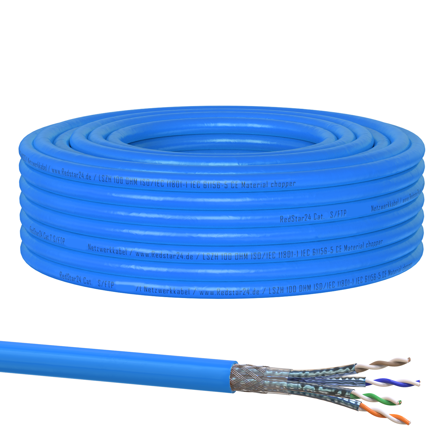 RedStar24 CAT 8 Netzwerkkabel Verlegekabel S/FTP PiMF – 2000 MHz, 40 Gbit/s (10m–100m)