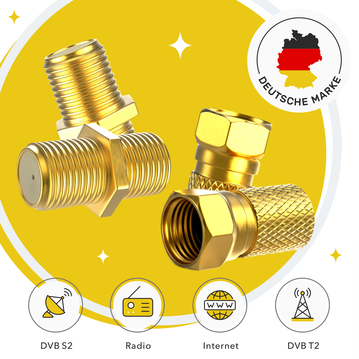 RedStar24 vergoldete F-Stecker 7mm für Koaxialkabel