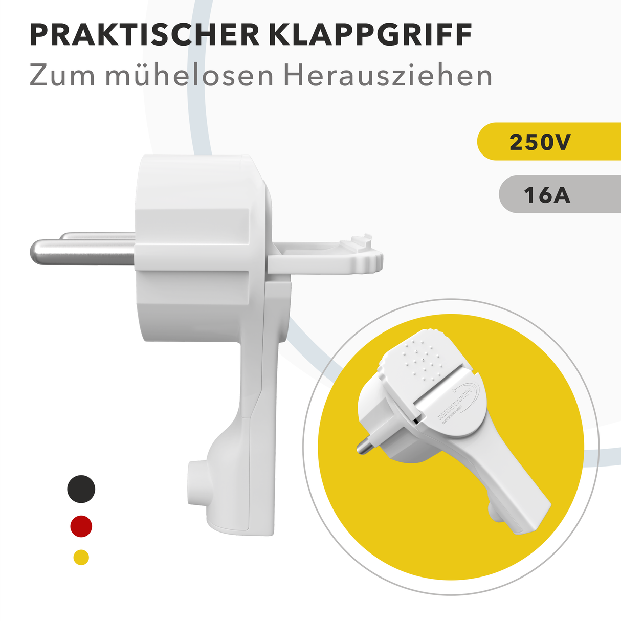RedStar24 Schutzkontakt Winkelstecker extra flach 8 mm – Schuko Stecker CEE 7/7 mit Klapp-Griff – Weiß/Schwarz – 1er bis 10er Set