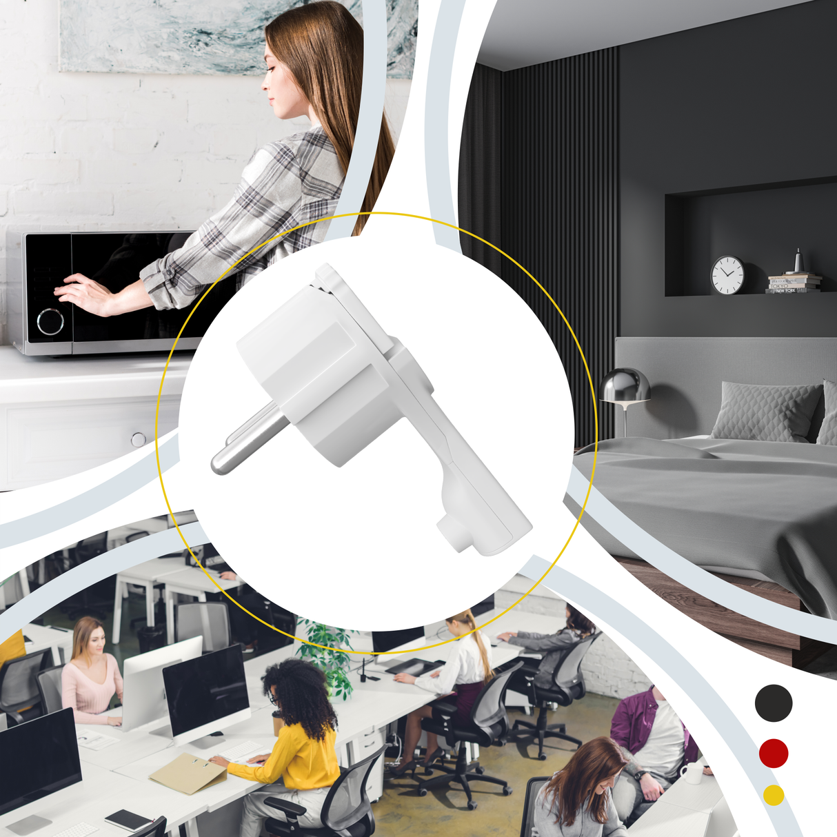 RedStar24 Schutzkontakt Winkelstecker extra flach 8 mm – Schuko Stecker CEE 7/7 mit Klapp-Griff – Weiß/Schwarz – 1er bis 10er Set