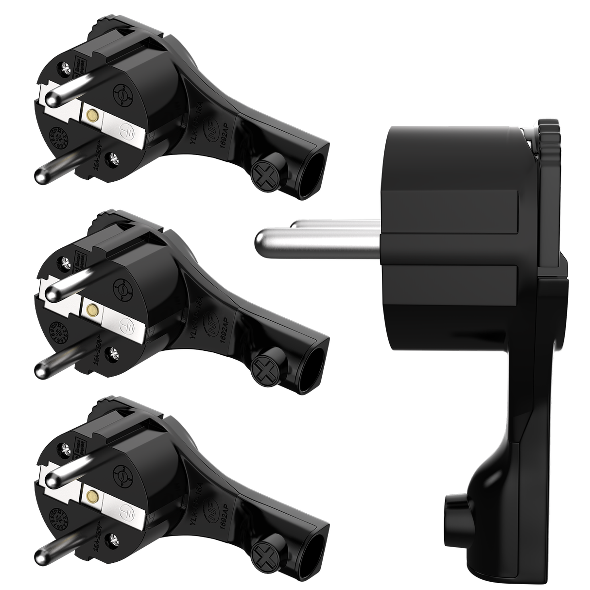 RedStar24 protective contact angle plug extra flat 8 mm – Schuko plug CEE 7/7 with folding handle – Black – Set of 1 to 10