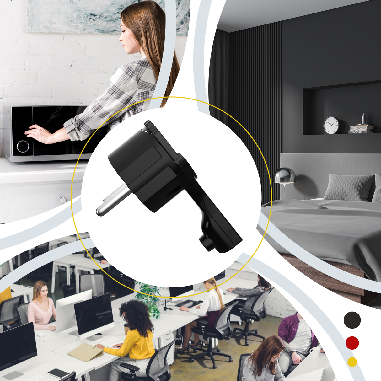 RedStar24 protective contact angle plug extra flat 8 mm – Schuko plug CEE 7/7 with folding handle – Black – Set of 1 to 10