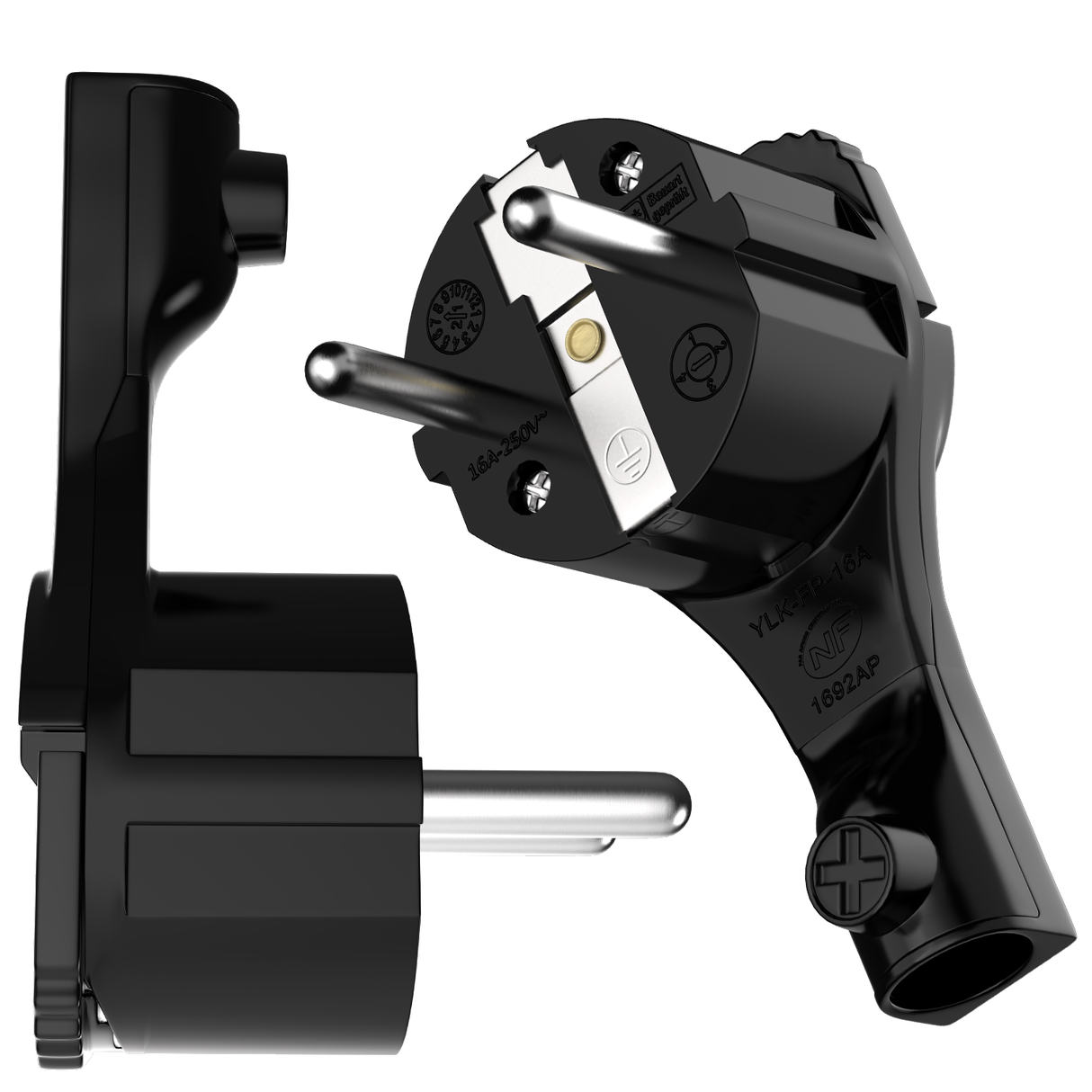 RedStar24 protective contact angle plug extra flat 8 mm – Schuko plug CEE 7/7 with folding handle – Black – Set of 1 to 10