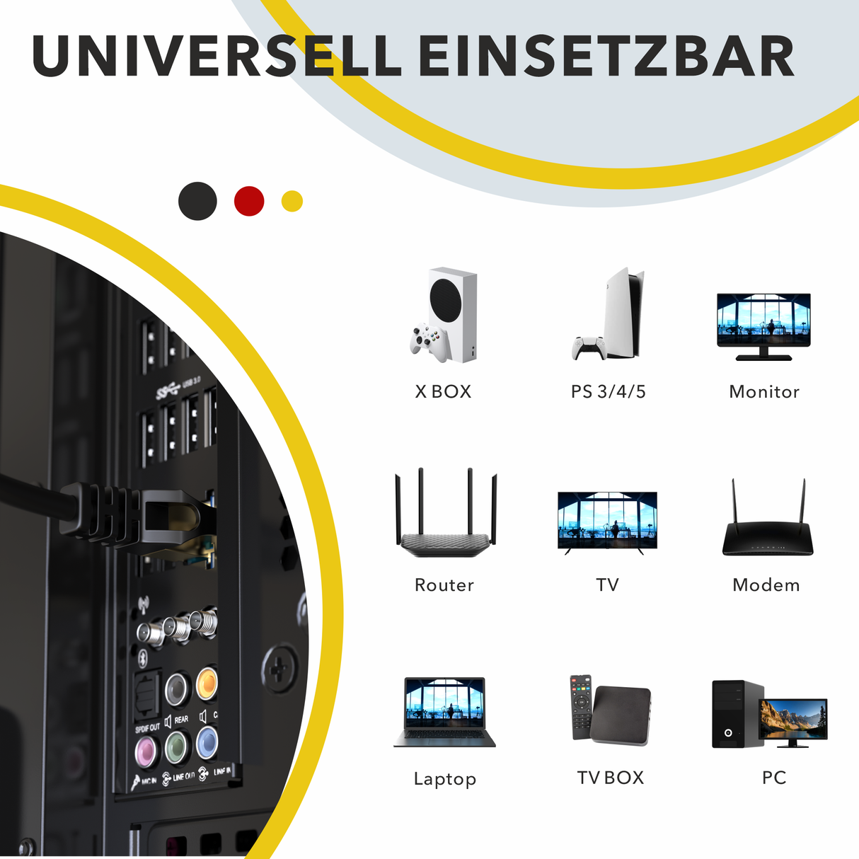 RedStar24 CAT 7 Patchkabel – Gigabit LAN Ethernet Kabel RJ45 (0,25m–20m, Schwarz/Weiß, 10 Gbit/s, 600 MH