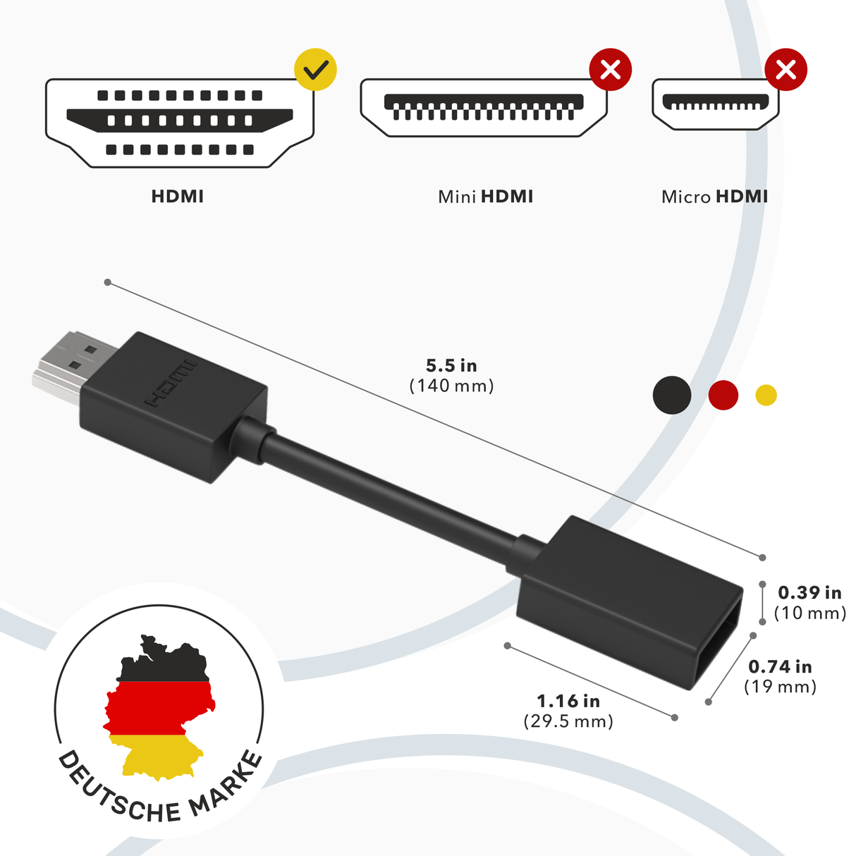 RedStar24 HDMI Verlängerung 12 cm – Fire TV Stick Kabel Adapter | HDMI Verlängerung für Chromecast, Roku, Xbox, PS4/PS5, TV & Monitor – 2 Stück