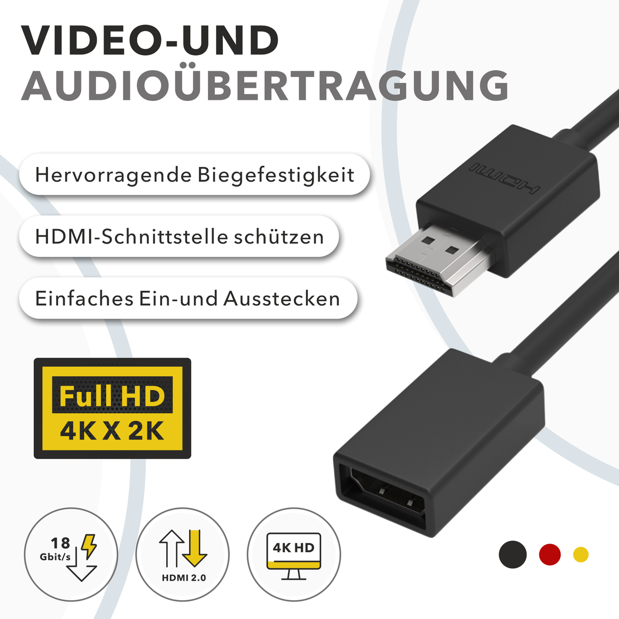 RedStar24 HDMI Verlängerung 12 cm – Fire TV Stick Kabel Adapter | HDMI Verlängerung für Chromecast, Roku, Xbox, PS4/PS5, TV & Monitor – 2 Stück