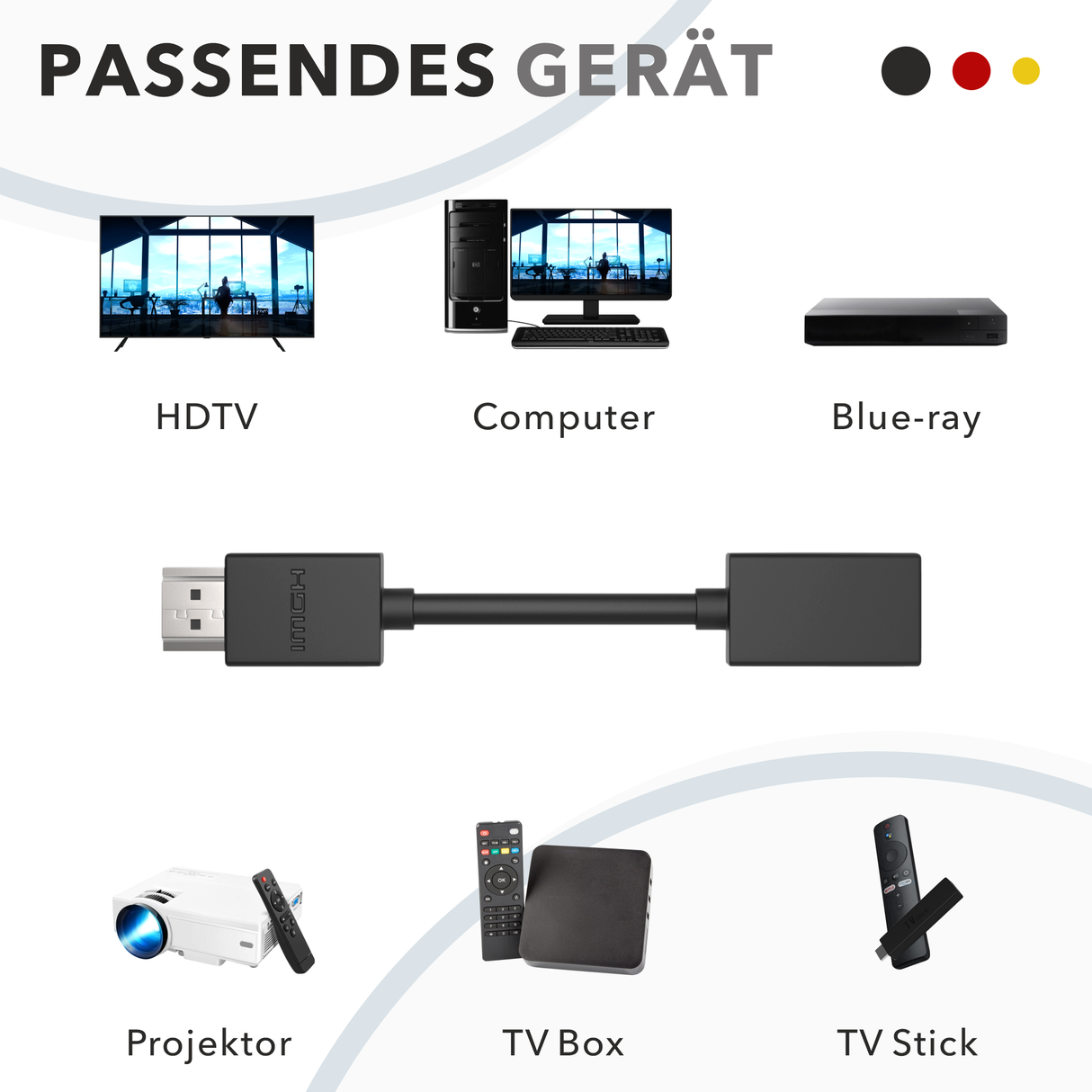 RedStar24 HDMI Verlängerung 12 cm – Fire TV Stick Kabel Adapter | HDMI Verlängerung für Chromecast, Roku, Xbox, PS4/PS5, TV & Monitor – 2 Stück