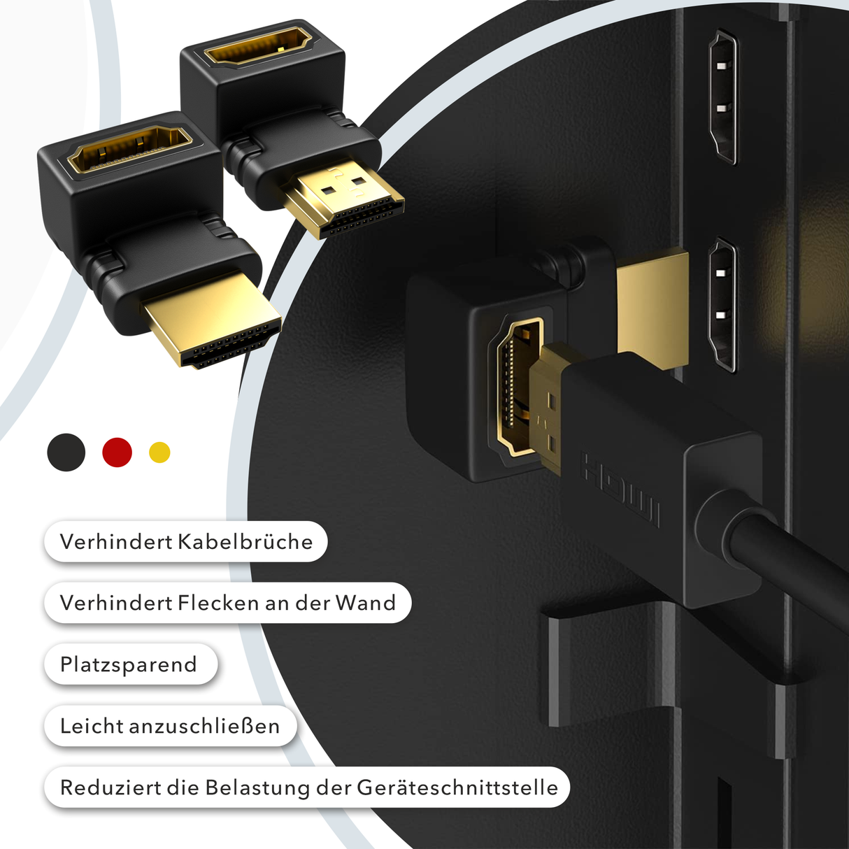 RedStar24 HDMI Winkelstecker Set – 90° & 270° HDMI Adapter | Kabel Verbinder gewinkelt für TV, Monitor, Fire TV Stick, PS4/PS5, Xbox, 4K UHD