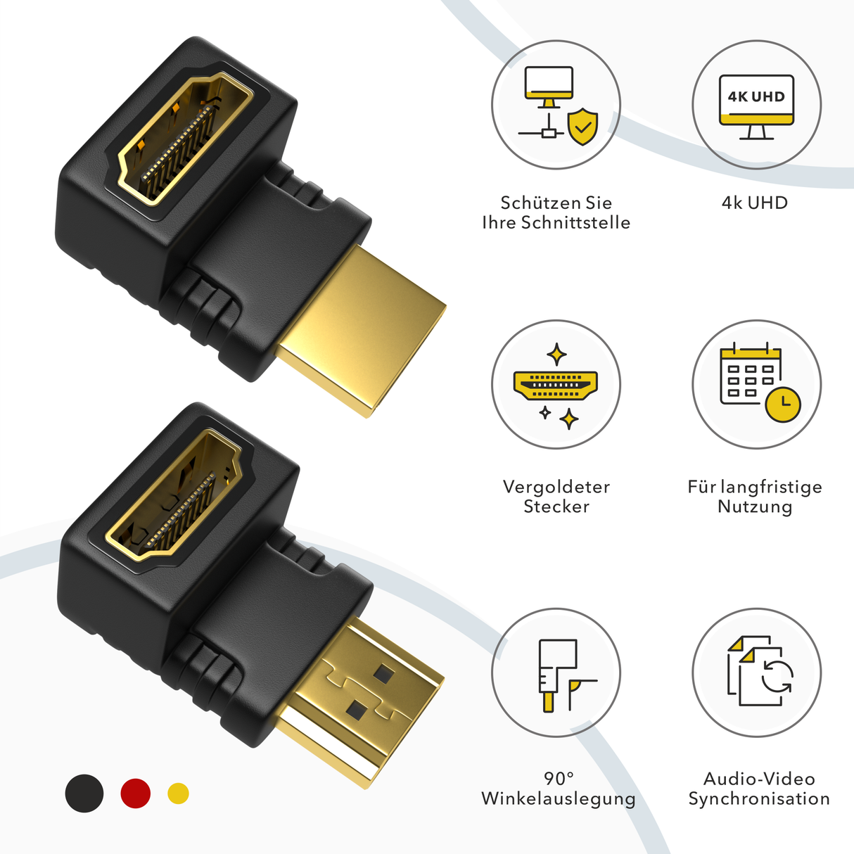 RedStar24 HDMI Winkelstecker Set – 90° & 270° HDMI Adapter | Kabel Verbinder gewinkelt für TV, Monitor, Fire TV Stick, PS4/PS5, Xbox, 4K UHD