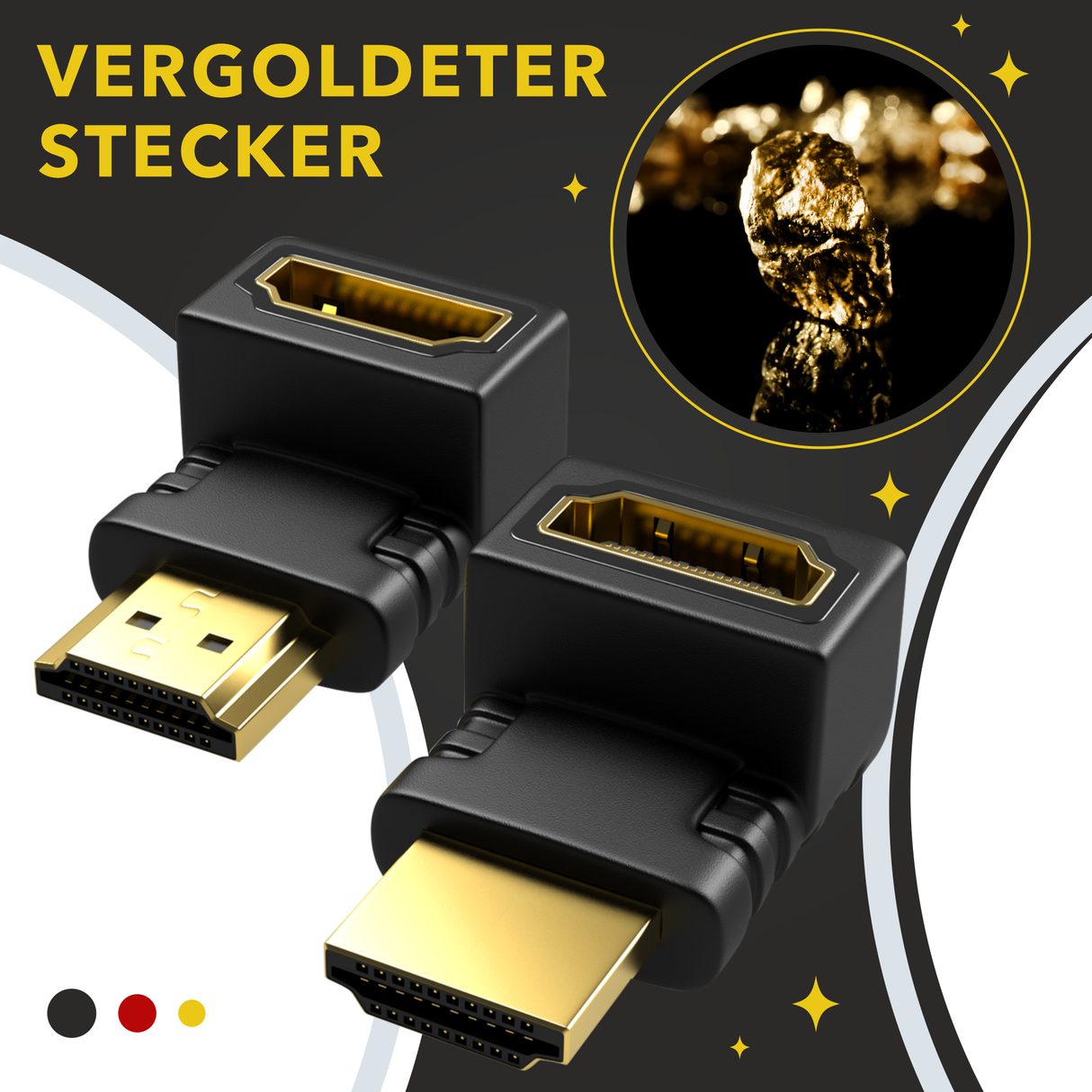 RedStar24 HDMI Winkelstecker Set – 90° & 270° HDMI Adapter | Kabel Verbinder gewinkelt für TV, Monitor, Fire TV Stick, PS4/PS5, Xbox, 4K UHD