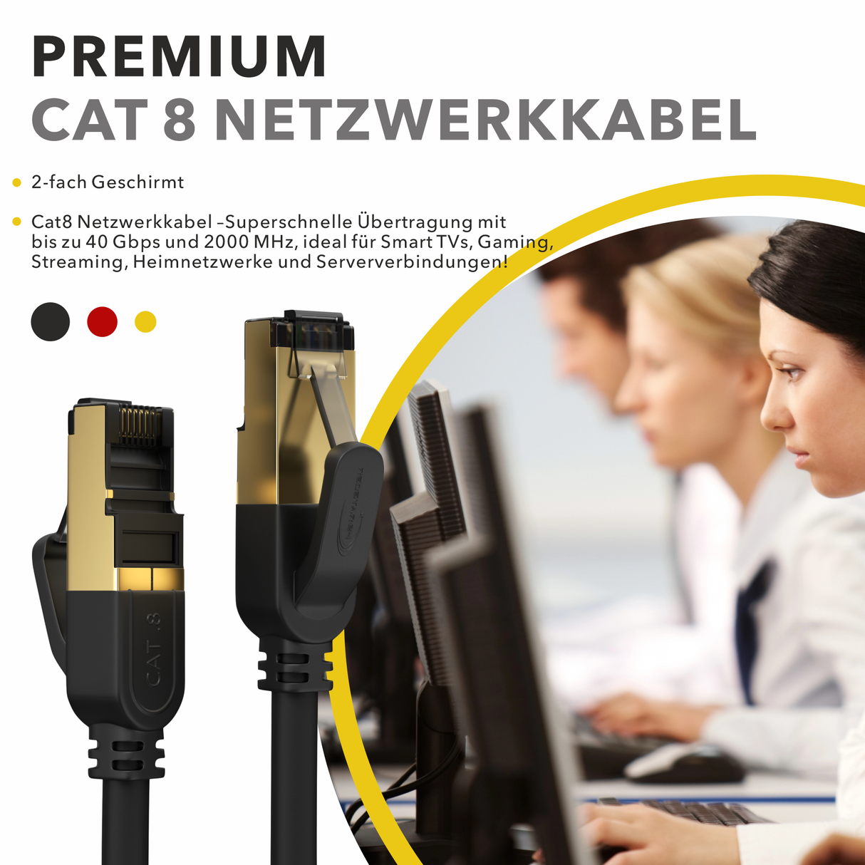 Vergoldeter RJ45 Stecker CAT 8 Kabel – Gigabit Netzwerk RedStar24