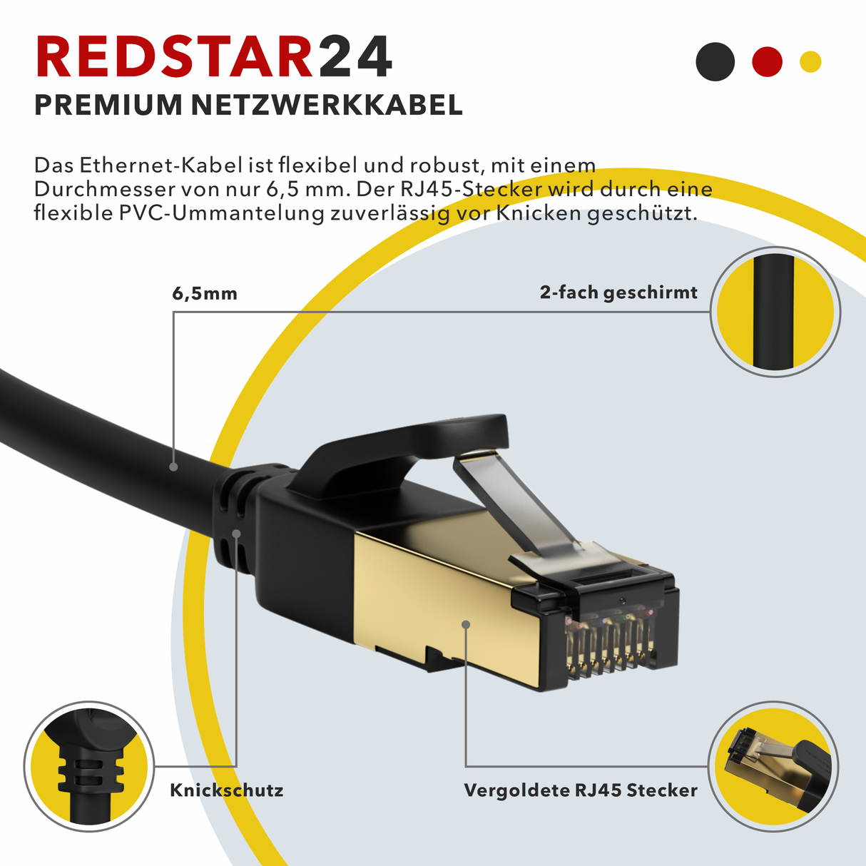 RedStar24 CAT 8 Patchkabel – S/FTP Ethernet LAN Kabel RJ45 (0,25m–20m, Schwarz/Weiß, 40 Gbit/s, 2000 MHz)