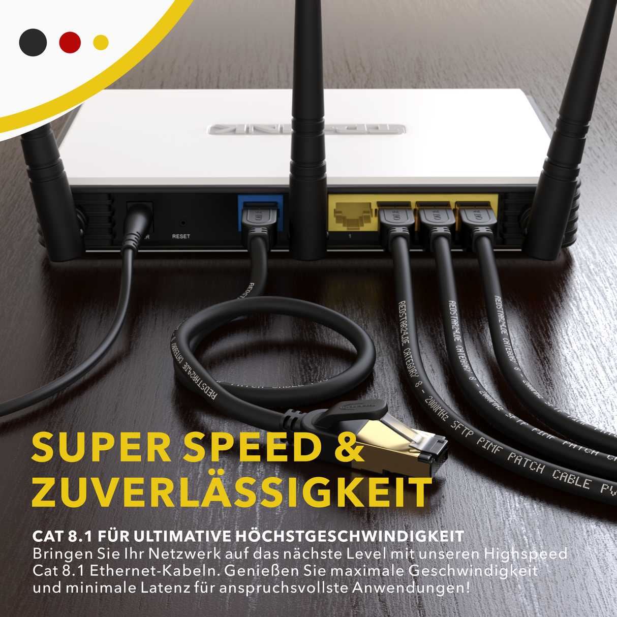 RedStar24 CAT 8 Patchkabel – S/FTP Ethernet LAN Kabel RJ45 (0,25m–20m, Schwarz/Weiß, 40 Gbit/s, 2000 MHz)