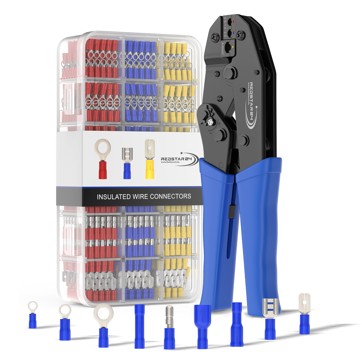 RedStar24 Crimpzange Set mit 700 Kabelschuhen in Sortierbox