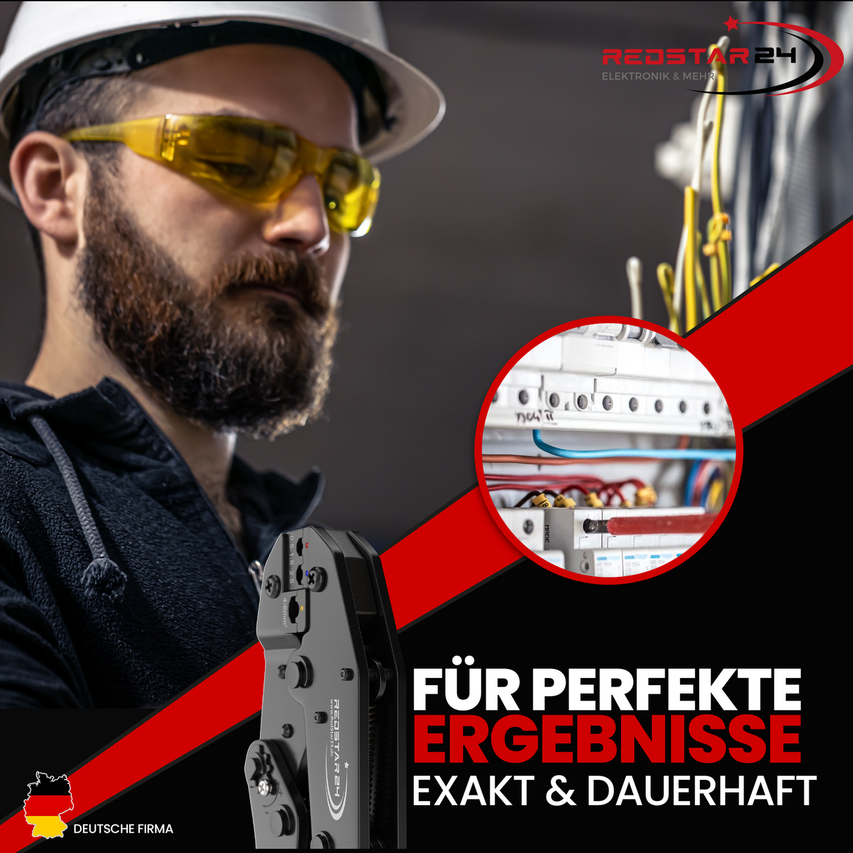 RedStar24 Crimpzange Set mit 700 Kabelschuhen – Flachstecker & Quetschverbinder in 27 Typen (0,5–6 mm²)