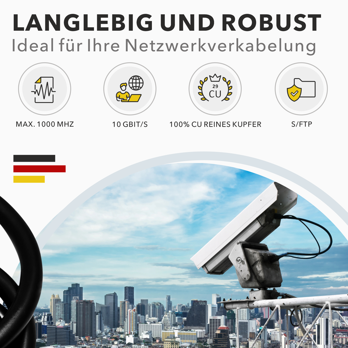 RedStar24 CAT 7 Erdkabel Outdoor Netzwerkkabel – Verlegekabel S/FTP, UV-beständig, 10 Gbit/s (5m–500m)