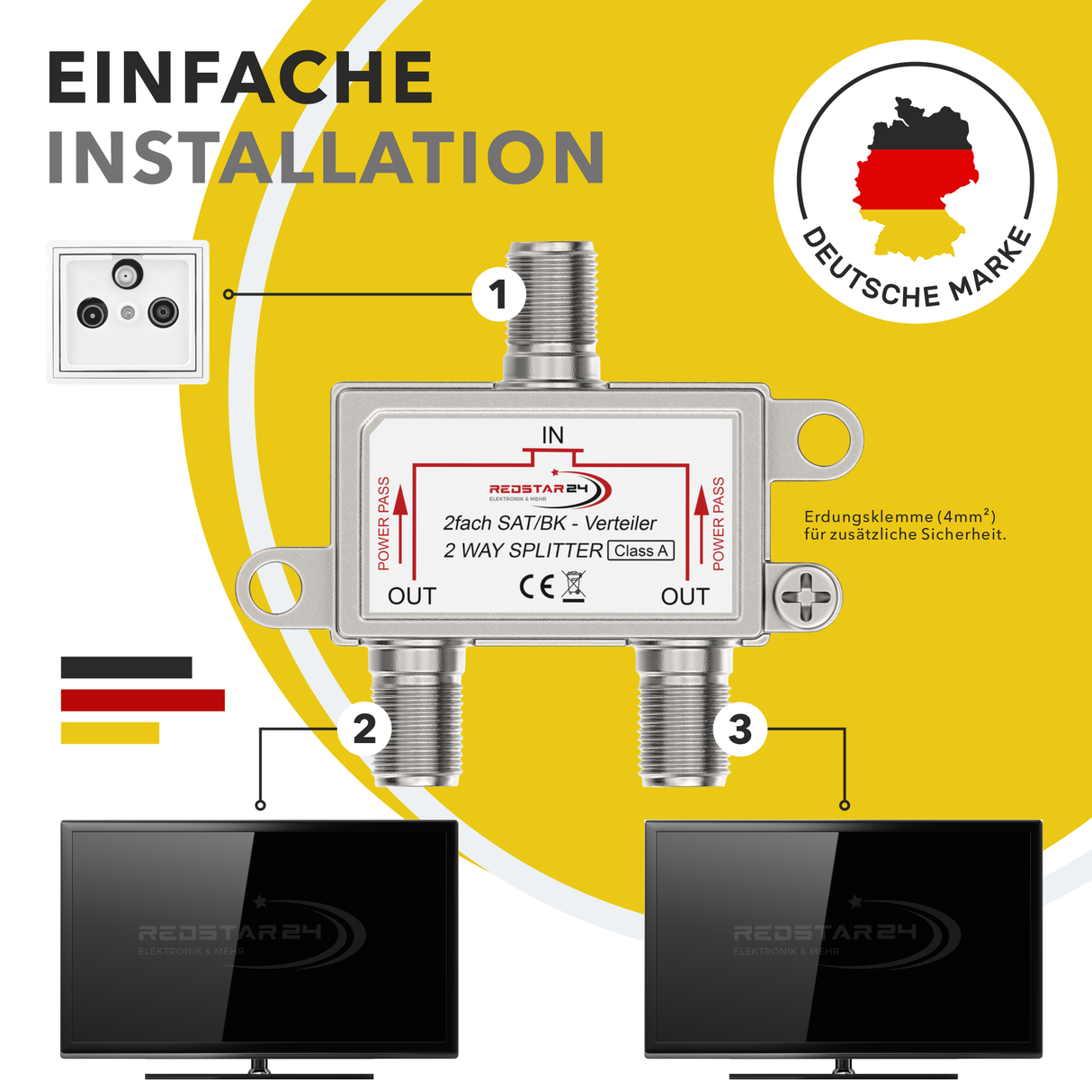 SAT Splitter 2-fach – Koaxial Verteiler für DVB-S/S2 und DVB-C
