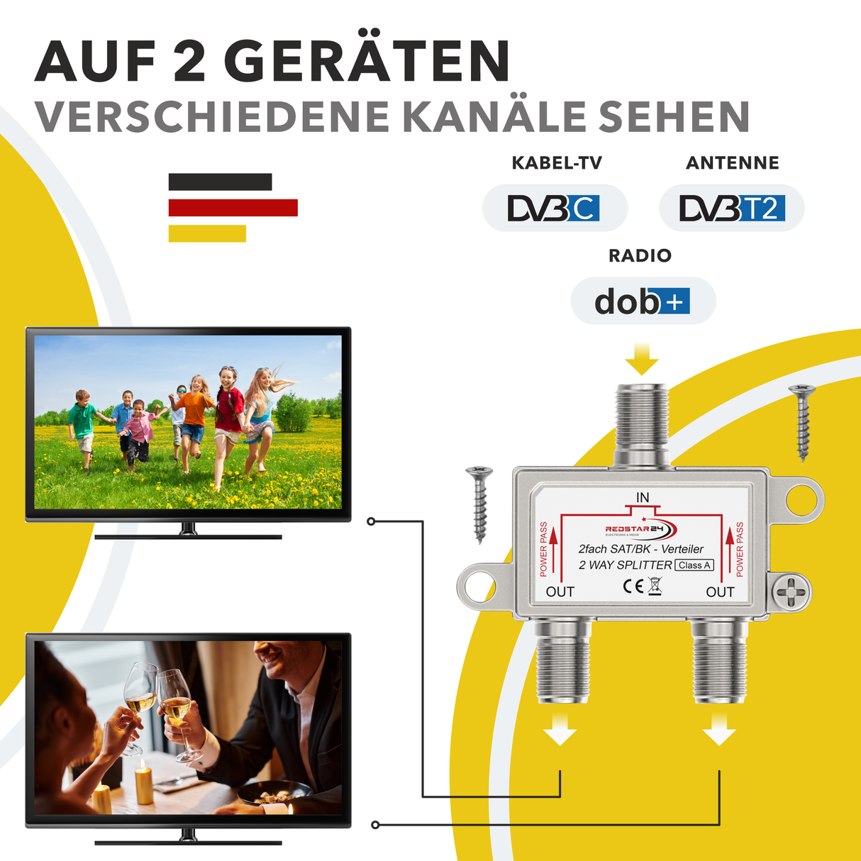 F-Kupplung Verteiler 2-fach – Vollgeschirmt 120 dB