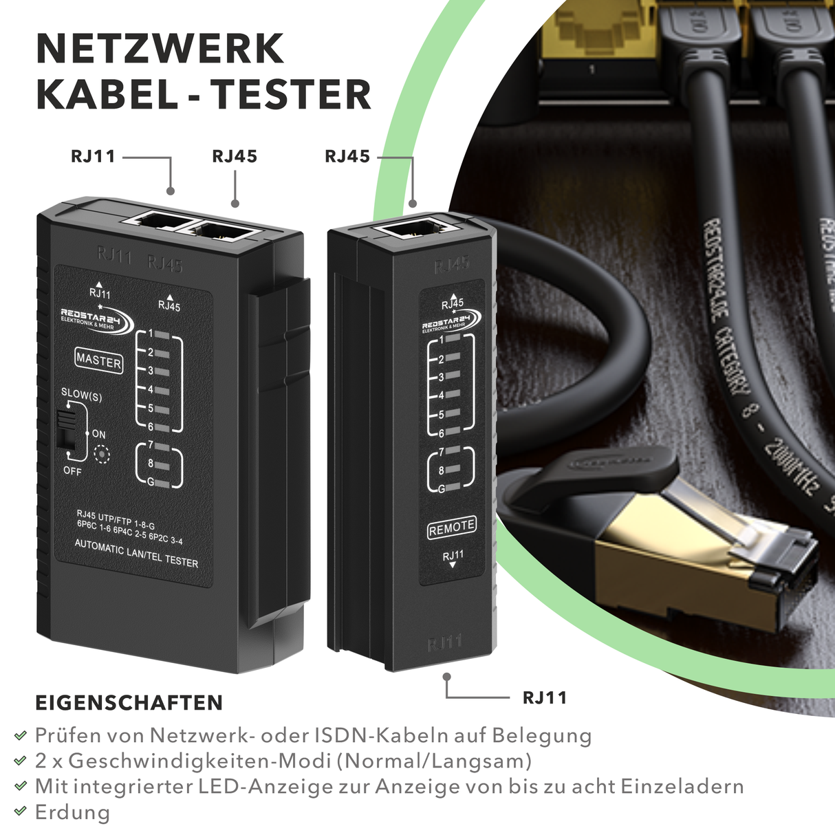 Kabeltester mit LED-Anzeige – Diagnose für Netzwerkkabel RedStar24